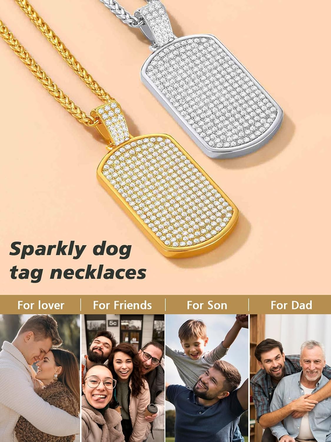 Dog Tag Chain with Cubic Zirconia Necklace 