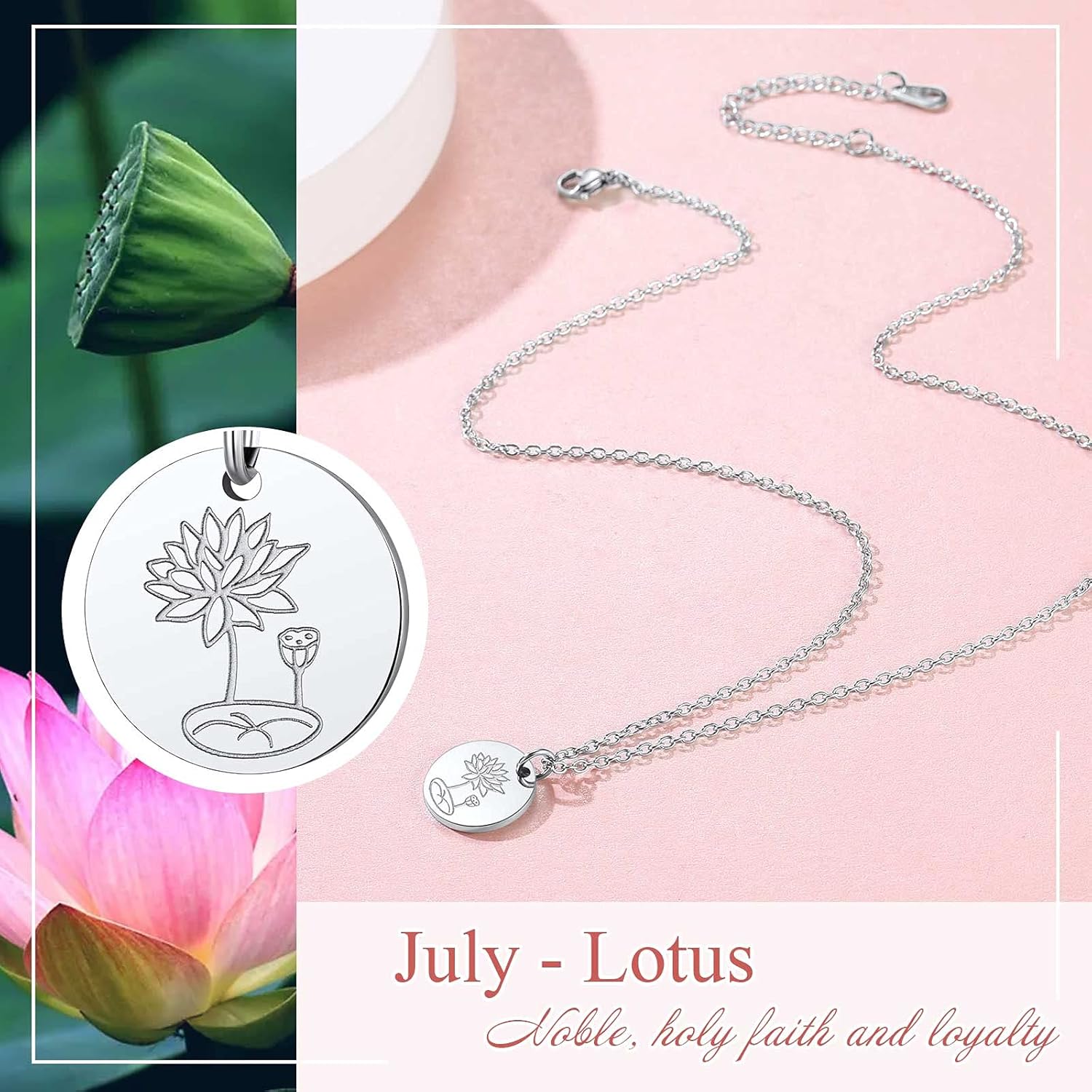 Jan. to Dec. Guardian Month Floral Birth Flower Disc Necklaces