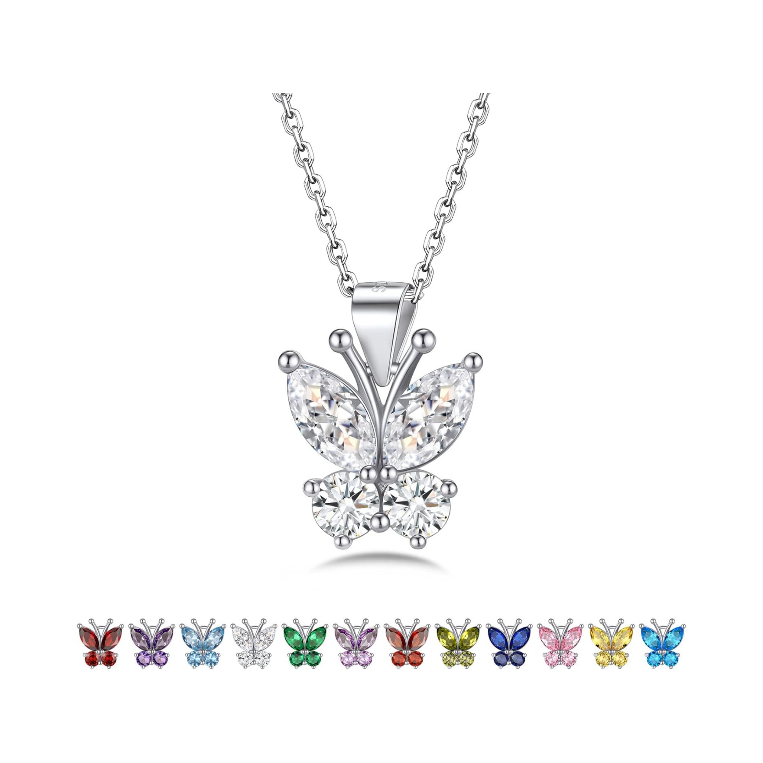 Dazzling April Clear Quartz Butterfly Birthstone Necklace