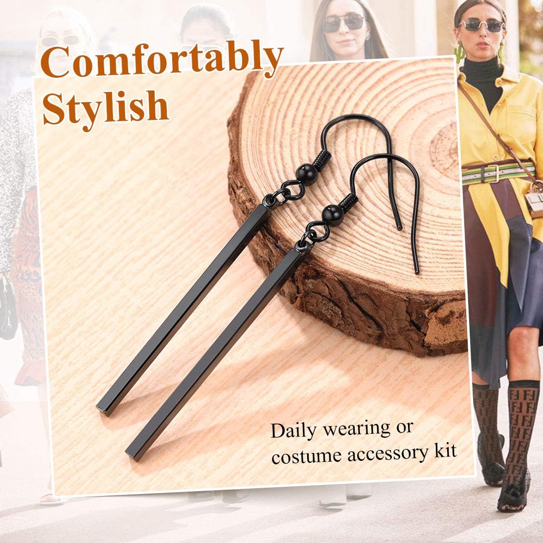 Stick Dangle Dangly Geometric Pillar Bar Drop Earrings 