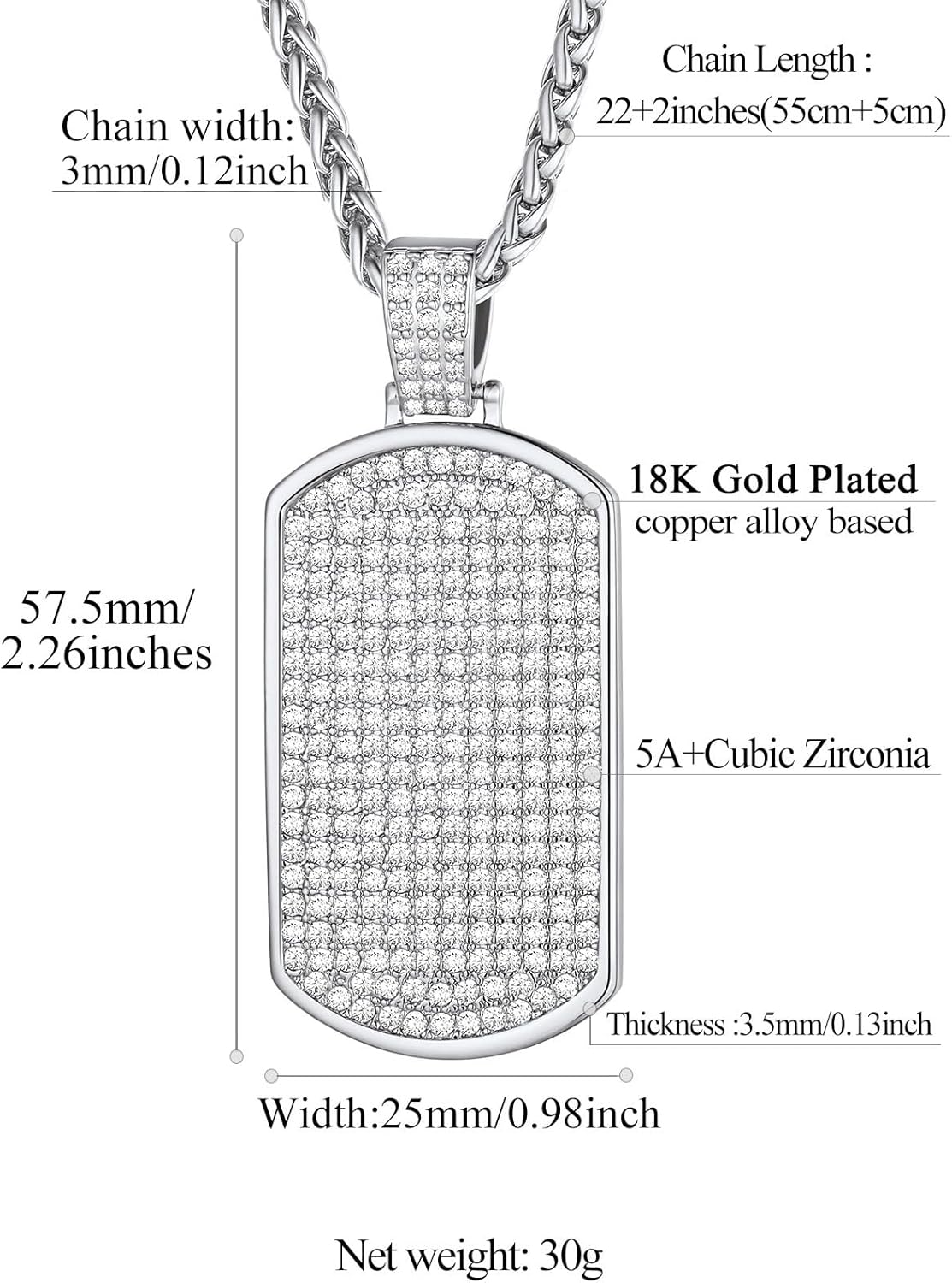 Dog Tag Chain with Cubic Zirconia Necklace 