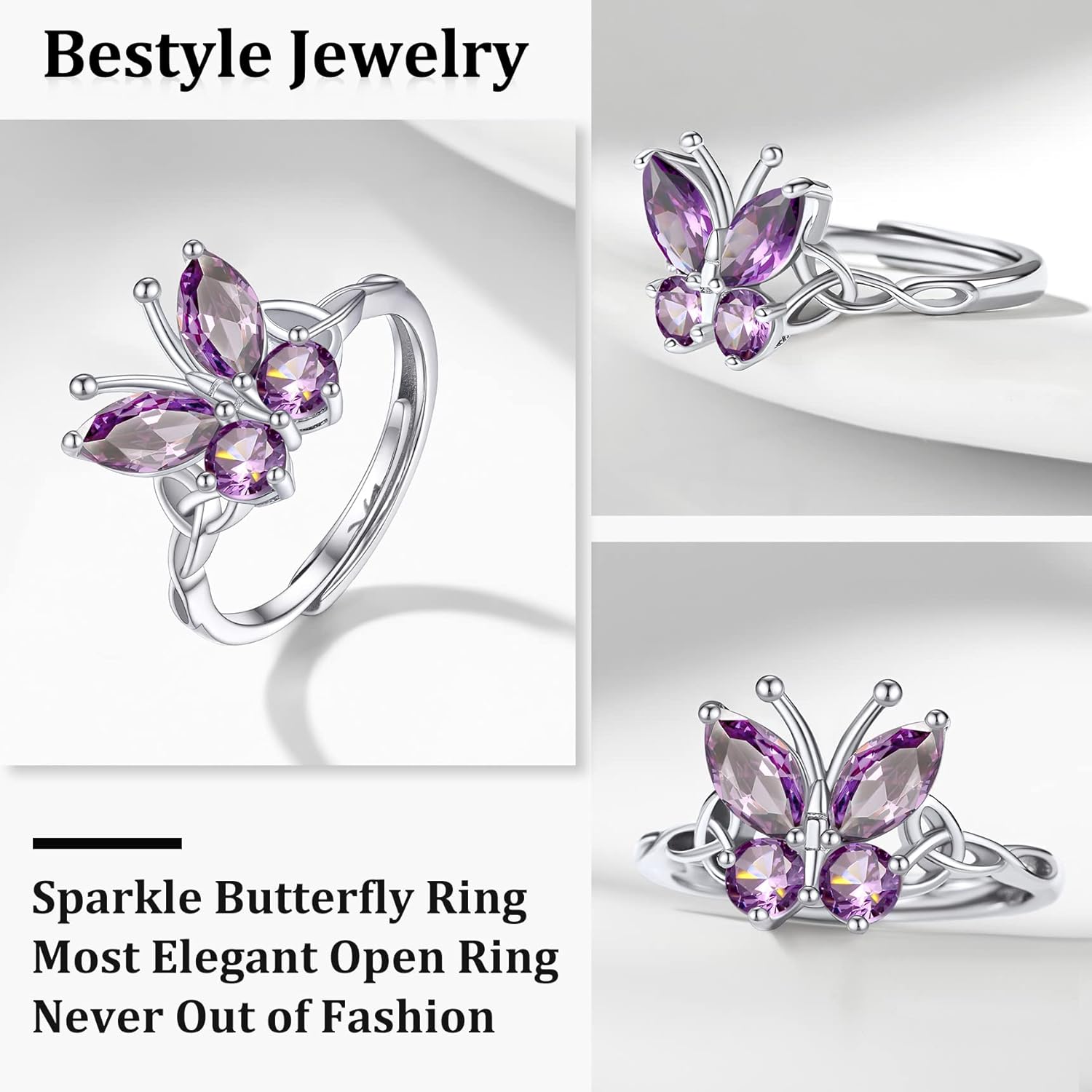 June Alexandrite Butterfly Birthstone Stackable Rings