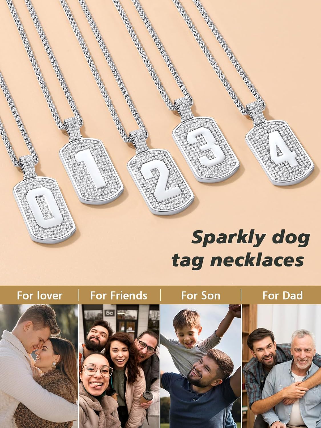 Number Pendant Cubic Zirconia Dog Tag Necklace