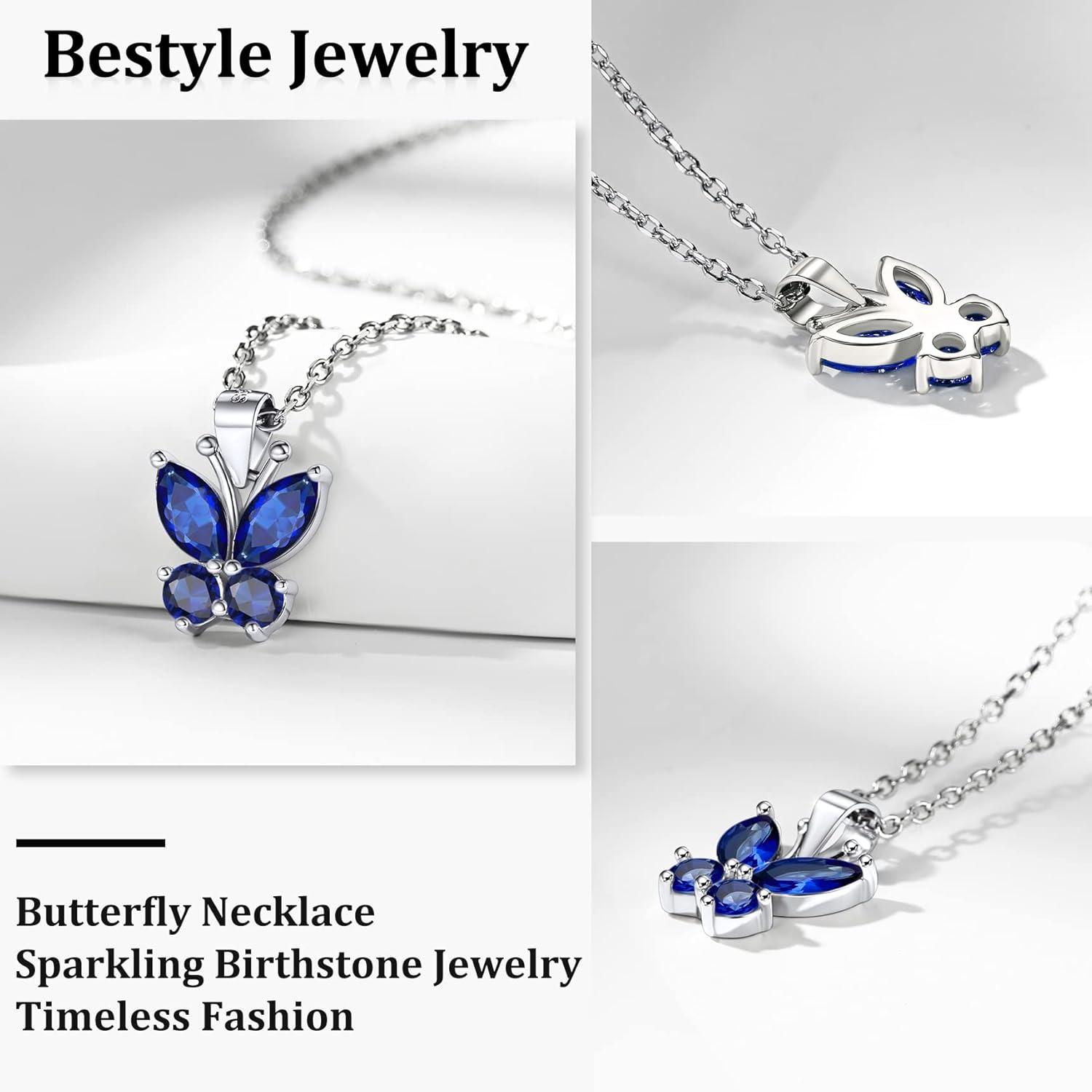 Dazzling September Sapphire Butterfly Birthstone Necklace