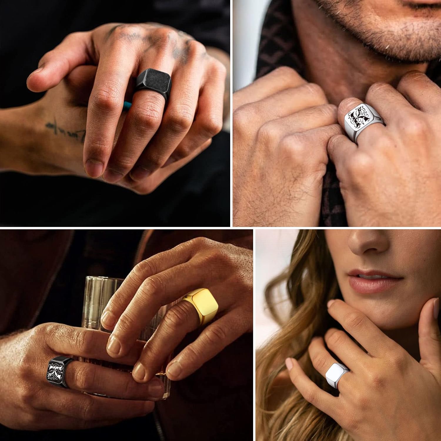 Chunky Seamless Biker Vintage Square Signet Rings