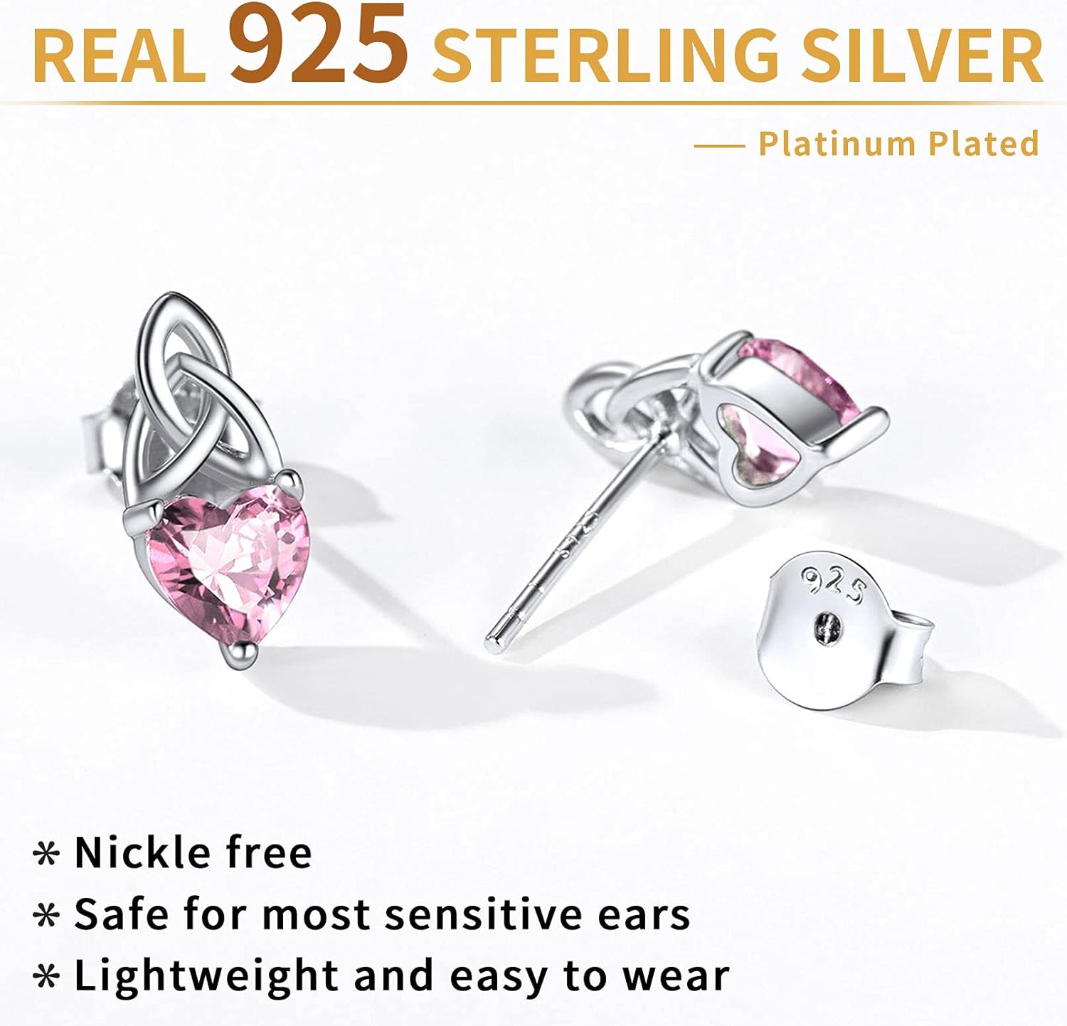 Brilliant Heart Cut Birthstone & Celtic Knot Stud Earrings