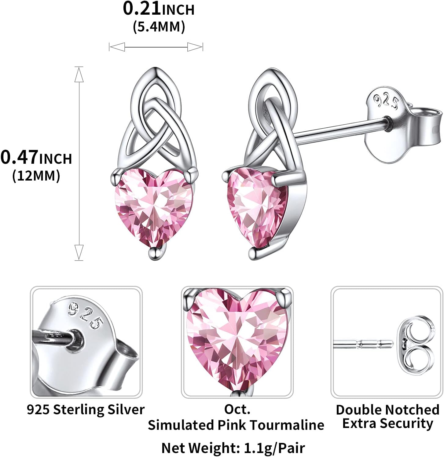 Brilliant Heart Cut Birthstone & Celtic Knot Stud Earrings
