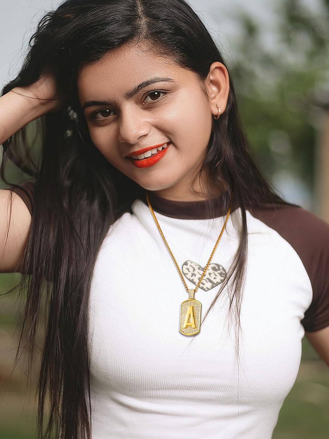 Initial Letter Pendant Cubic Zirconia Dog Tag Necklace