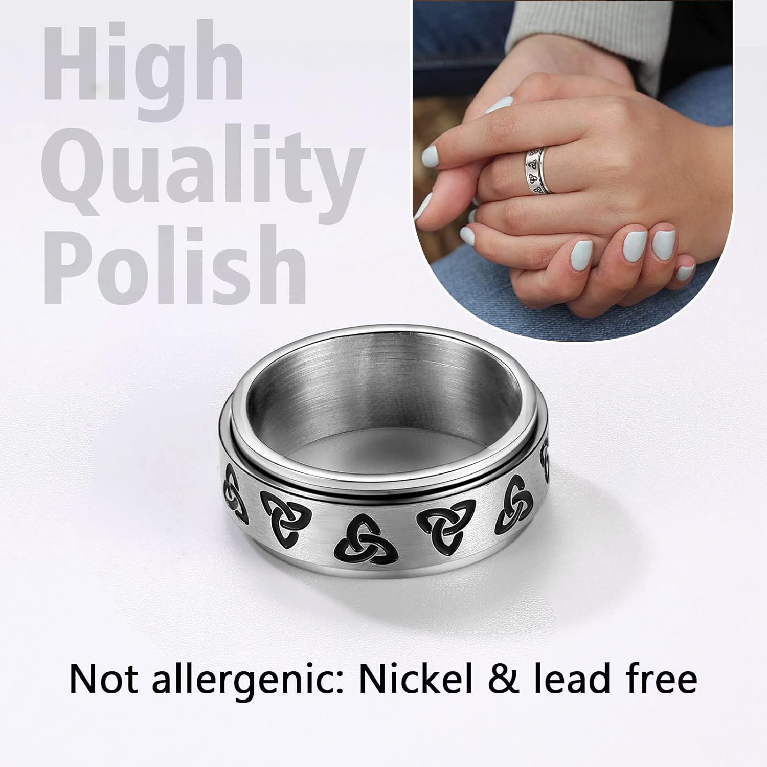 Trinity Celtic Knot Mixed Color Rotatable Anxiety Ring