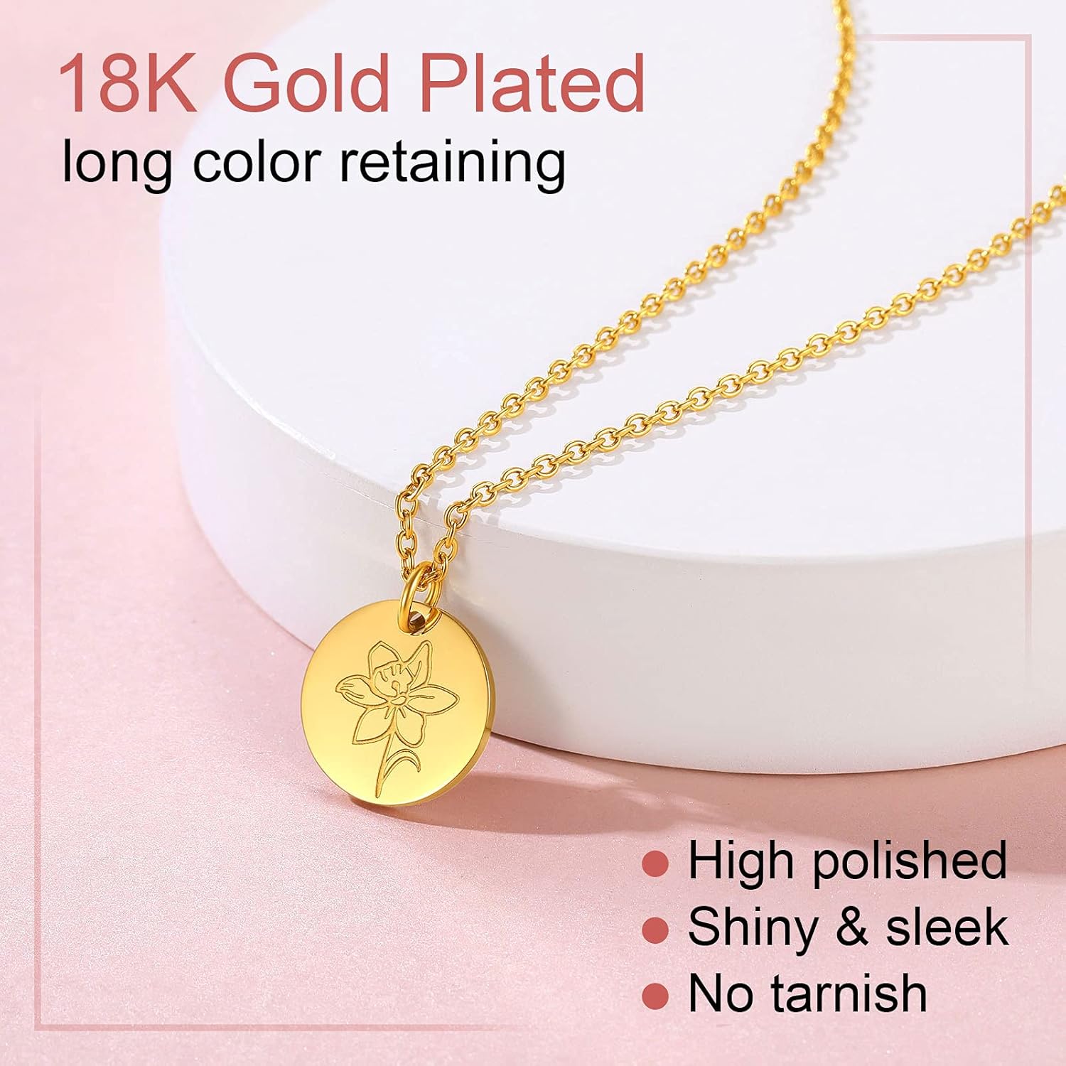 Jan. to Dec. Guardian Month Floral Birth Flower & Birthstone Disc Necklaces