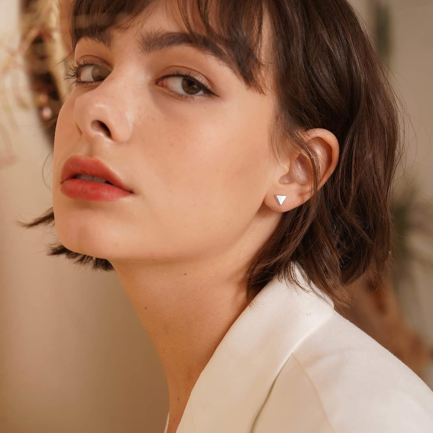 Small Triangle Geometric Hypoallergenic Stud Earrings