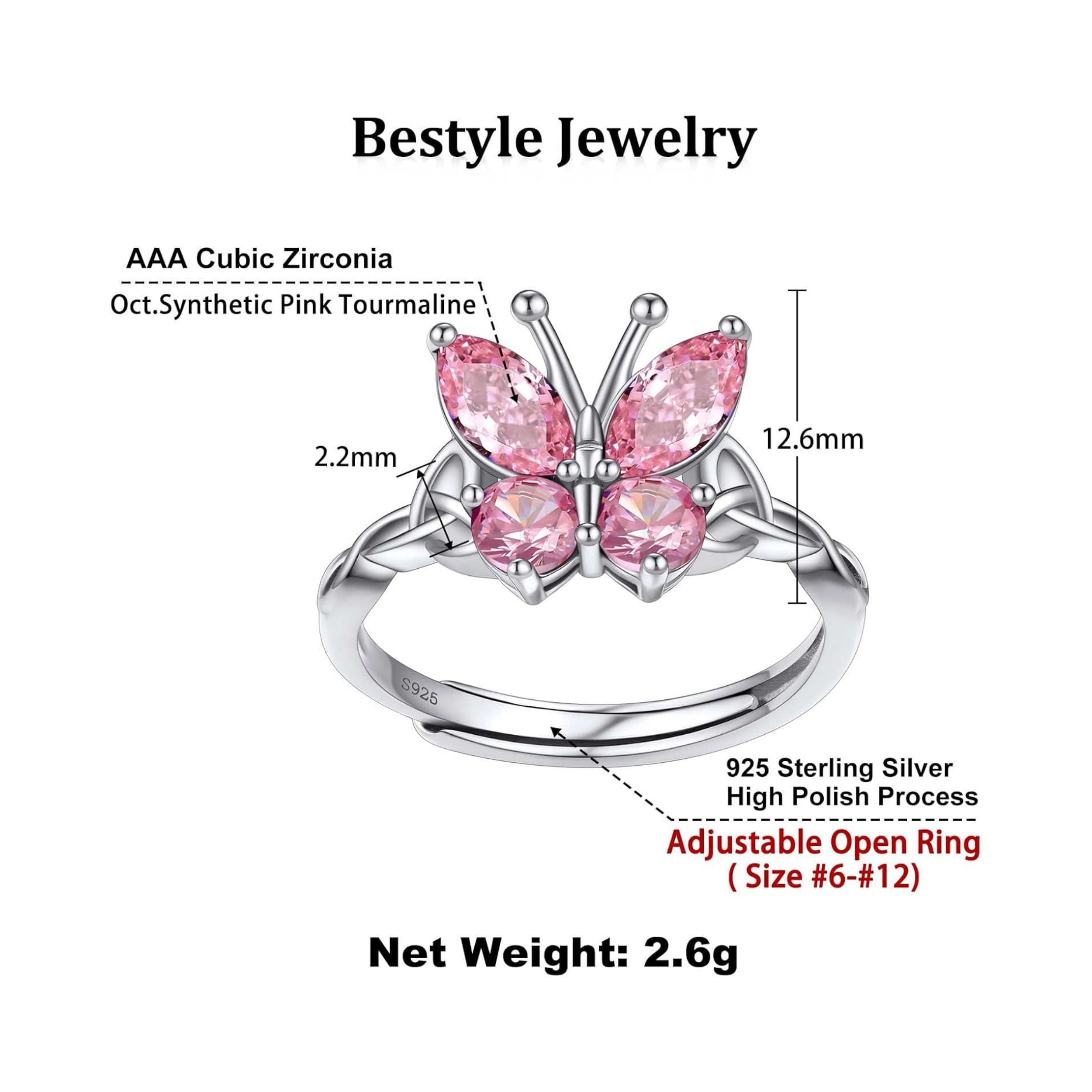 October Tourmaline Butterfly Birthstone Stackable Rings