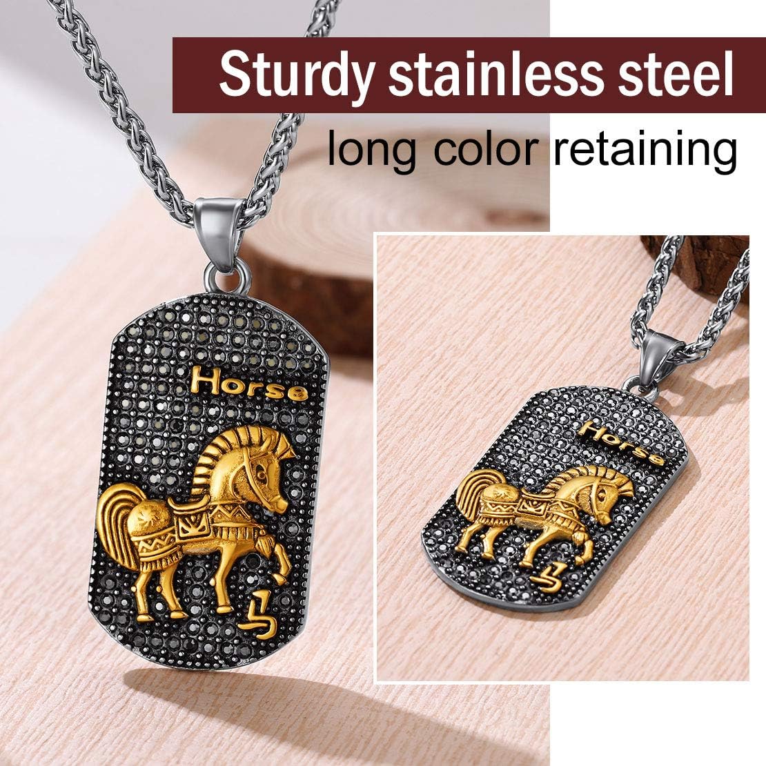 Year of the Horse Horoscope Antiqued Finish Zodiac Sign Necklaces 