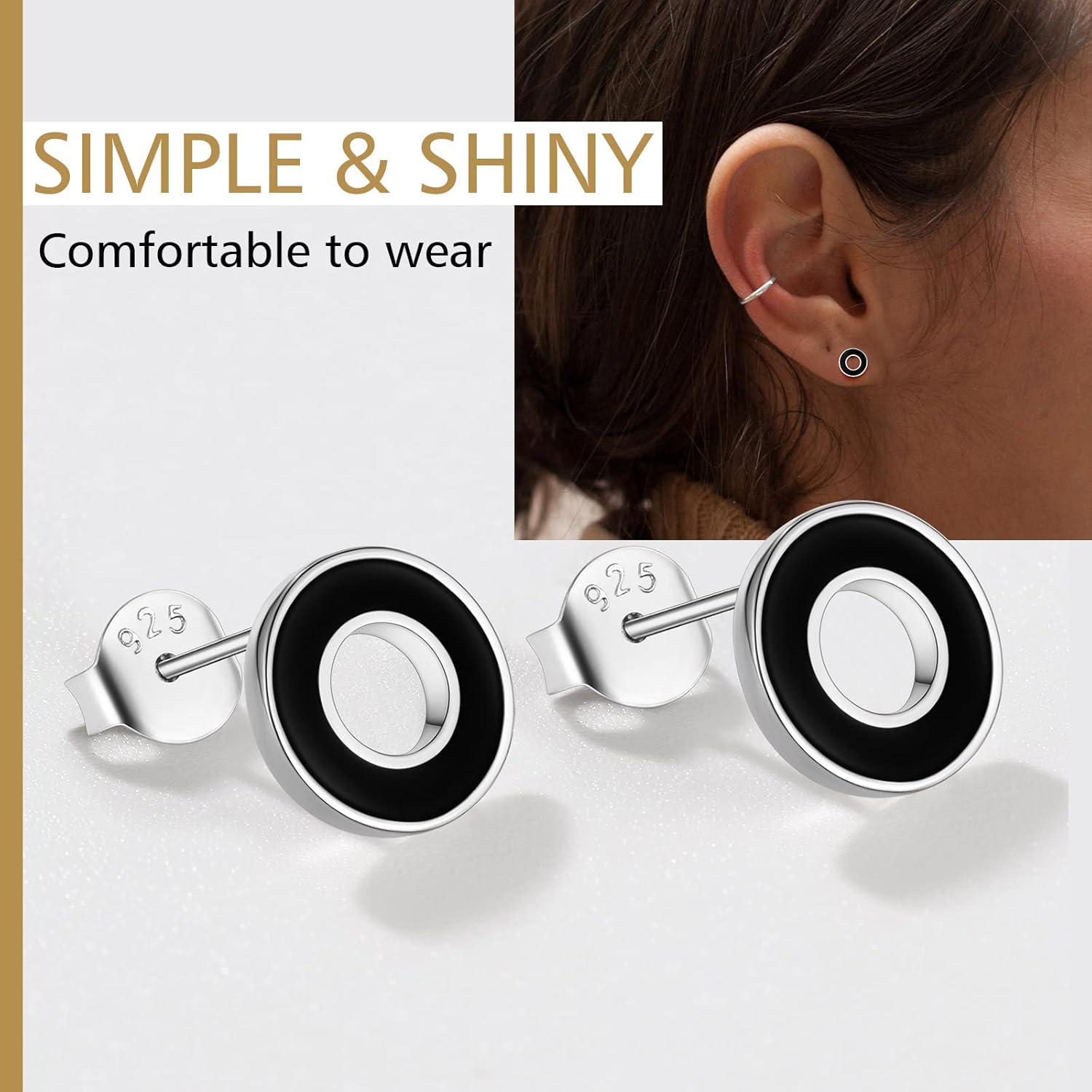 Black Cool Hollow Circle Round Stud Earrings 
