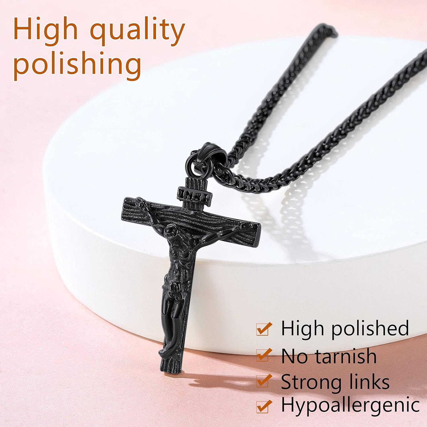 316L Stainless Steel Faith in God Jesus Christian Crucifix Cross Pendant Necklace