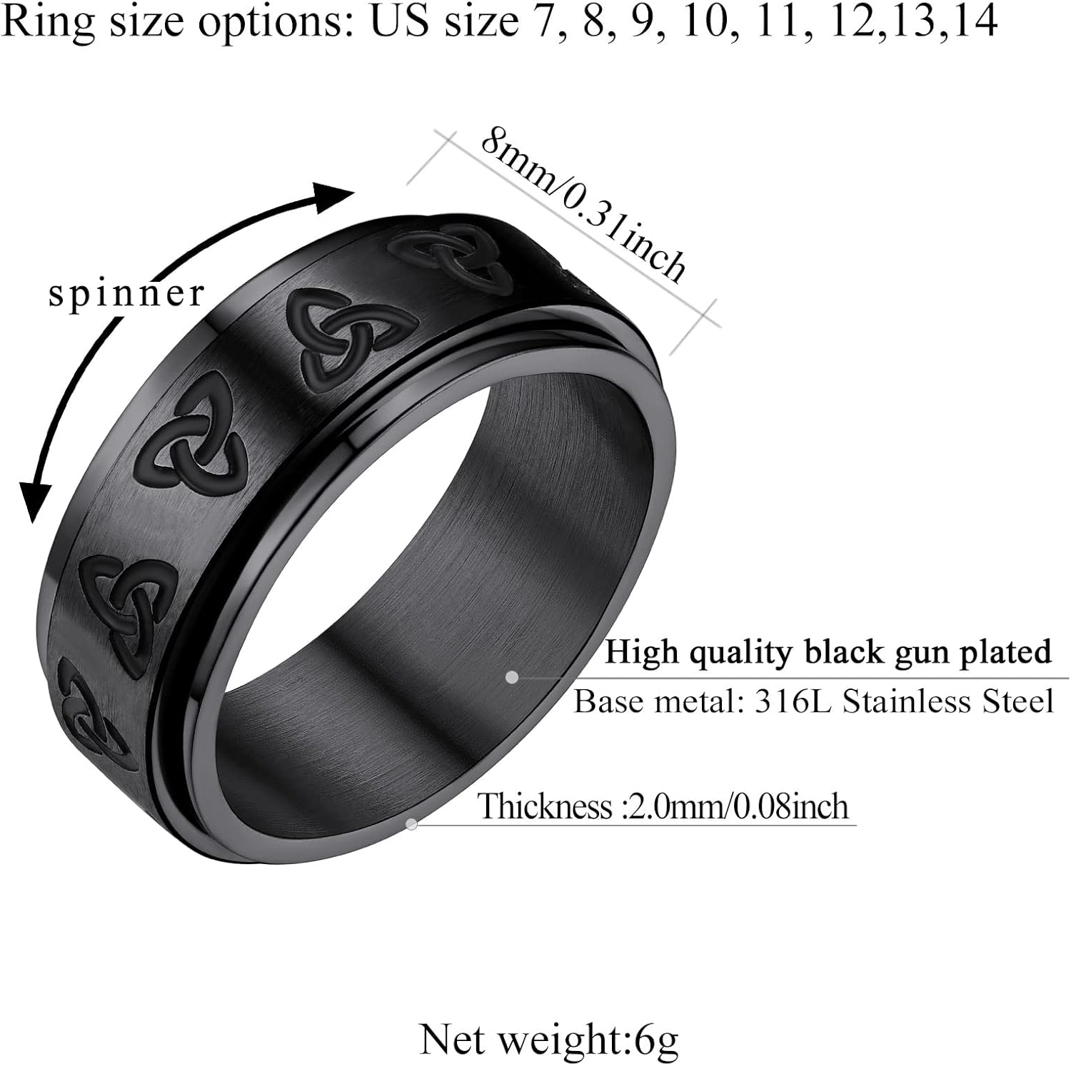 Trinity Celtic Knot Mixed Color Rotatable Anxiety Ring