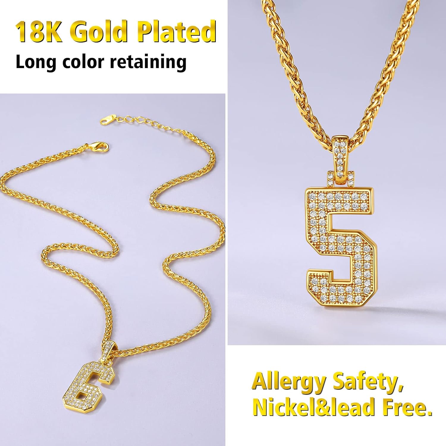 18K Gold Plated Zirconia Number Chain Necklaces