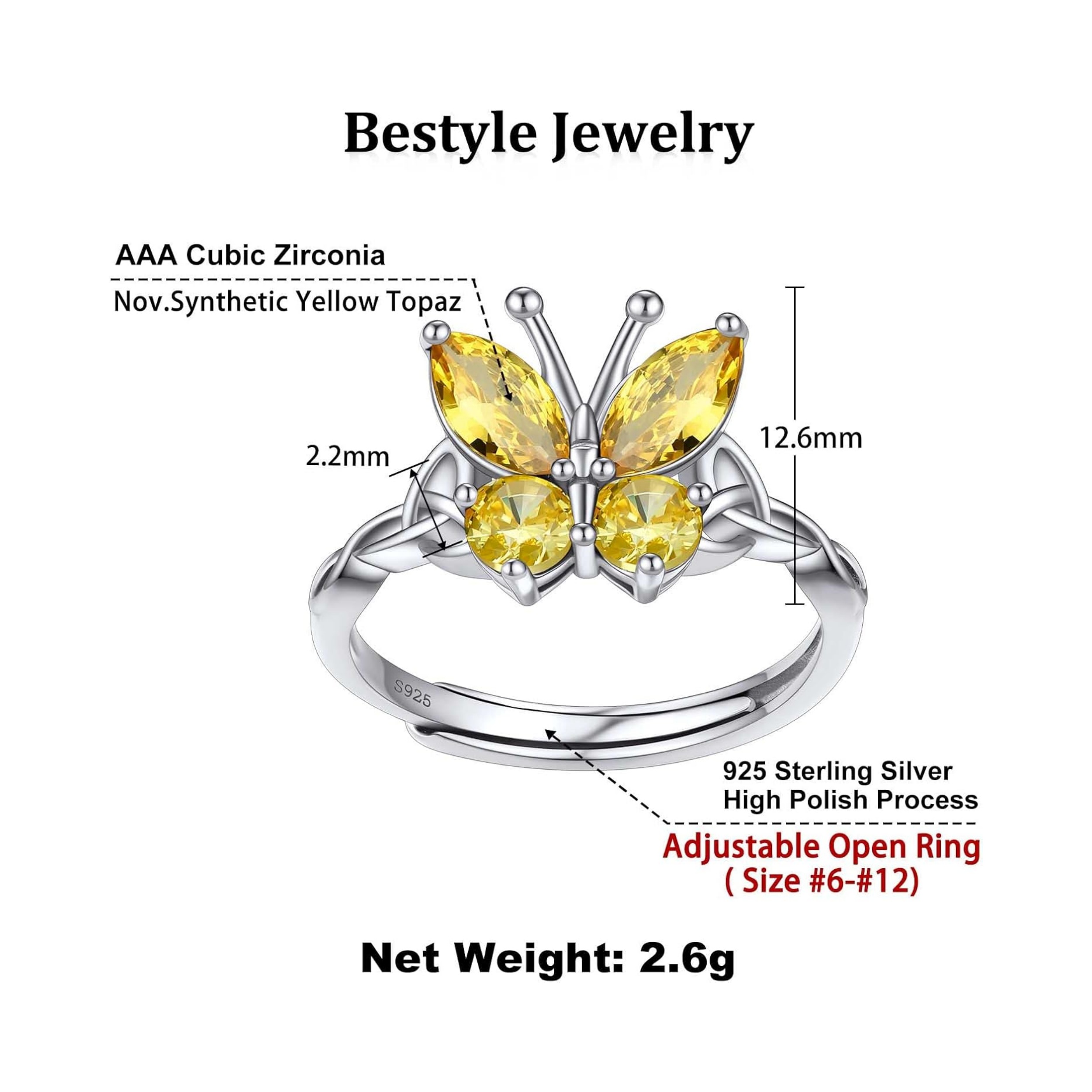 November Citrine Butterfly Birthstone Stackable Rings