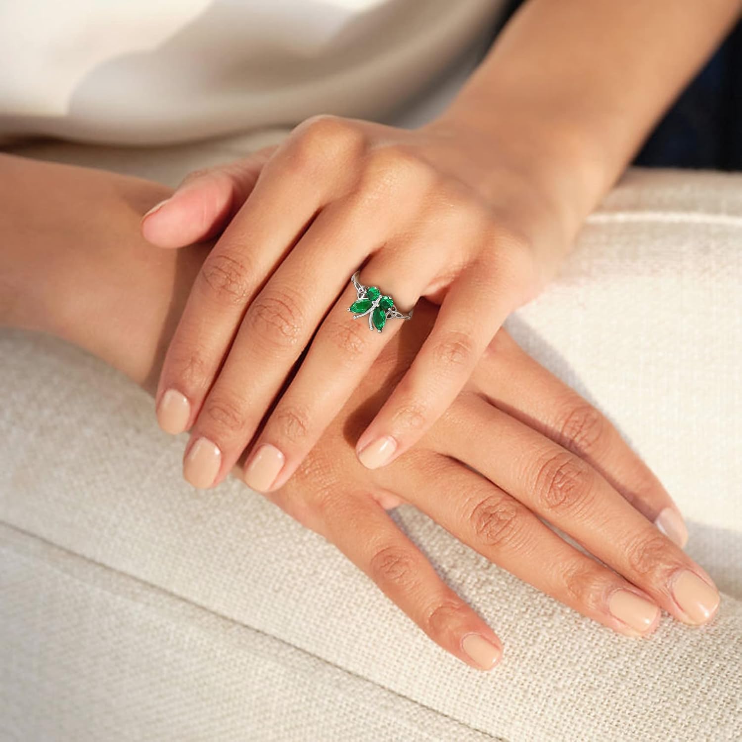 May Emerald Butterfly Birthstone Stackable Rings