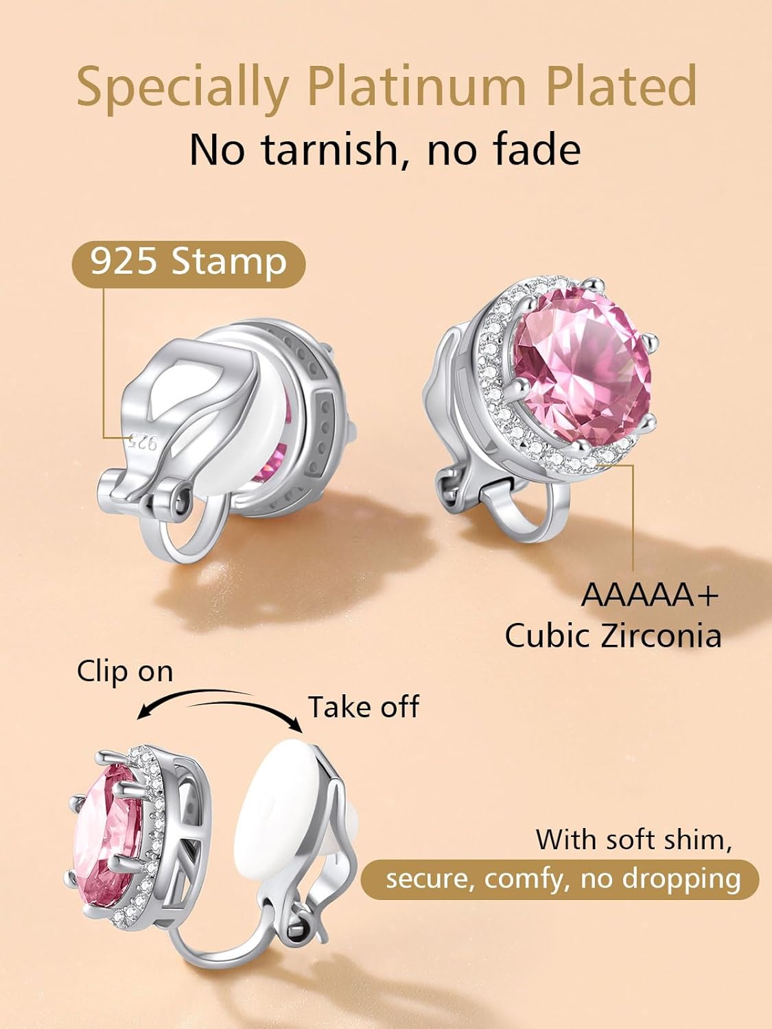 Clip on Round Birthstone Stud Earrings