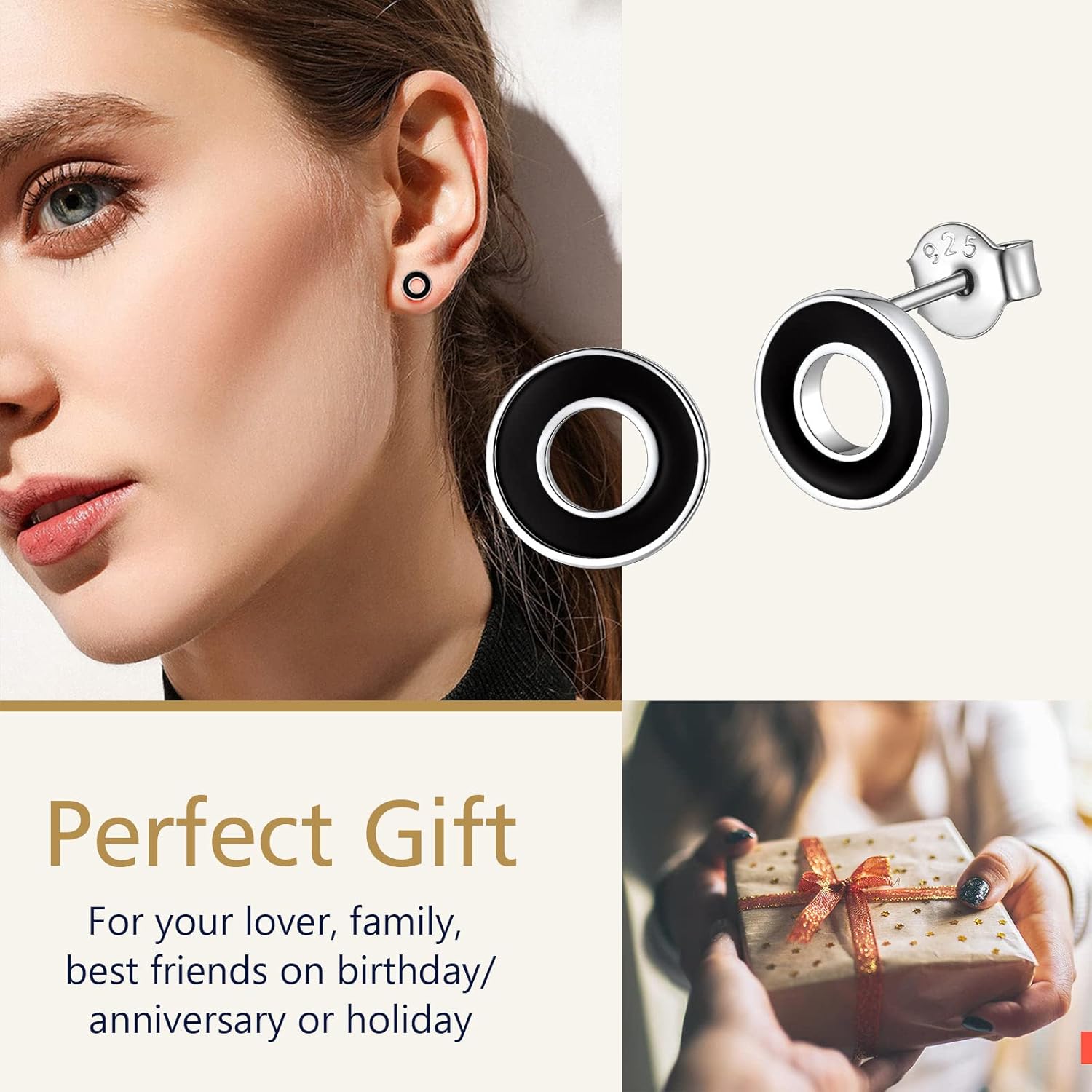 Black Cool Hollow Circle Round Stud Earrings 