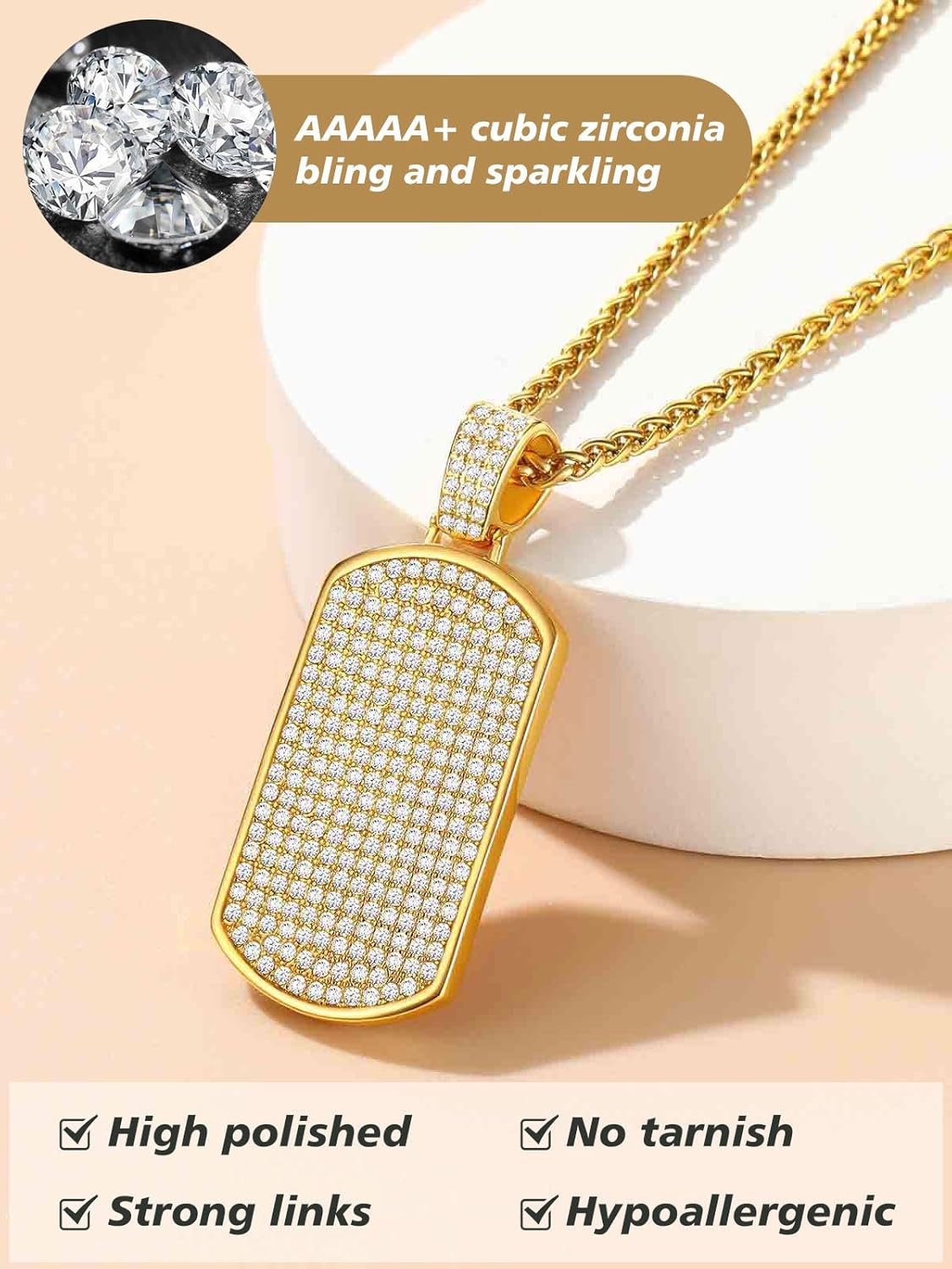 Dog Tag Chain with Cubic Zirconia Necklace 