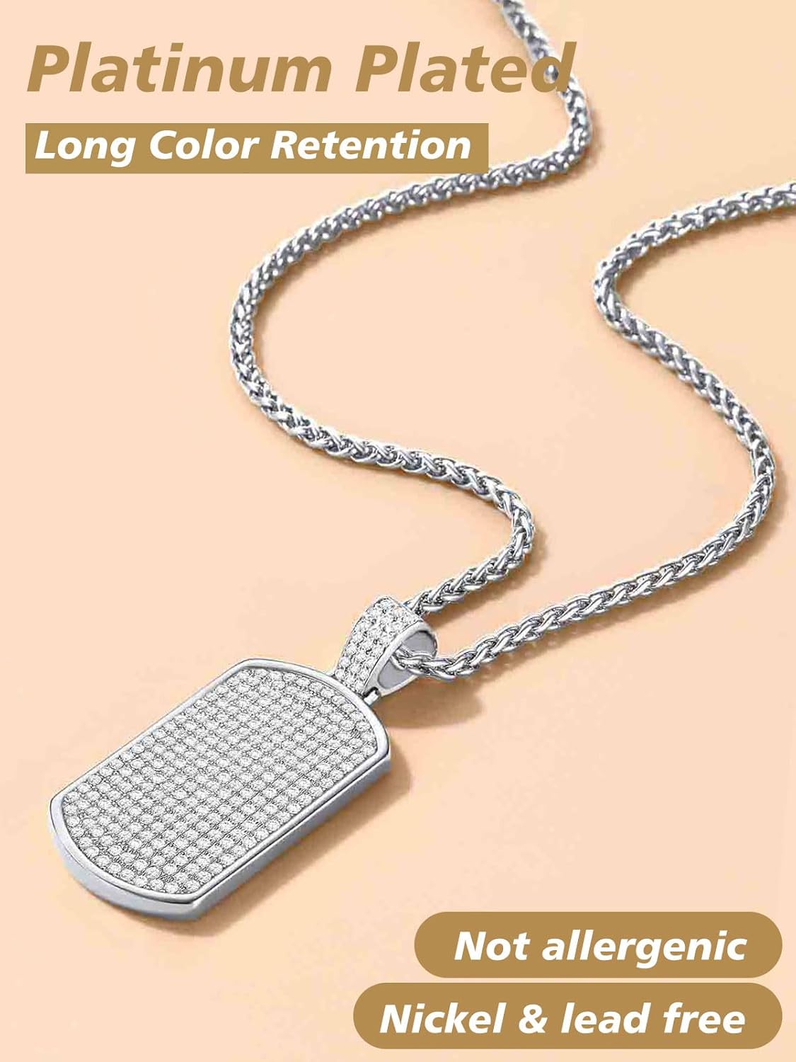 Dog Tag Chain with Cubic Zirconia Necklace 