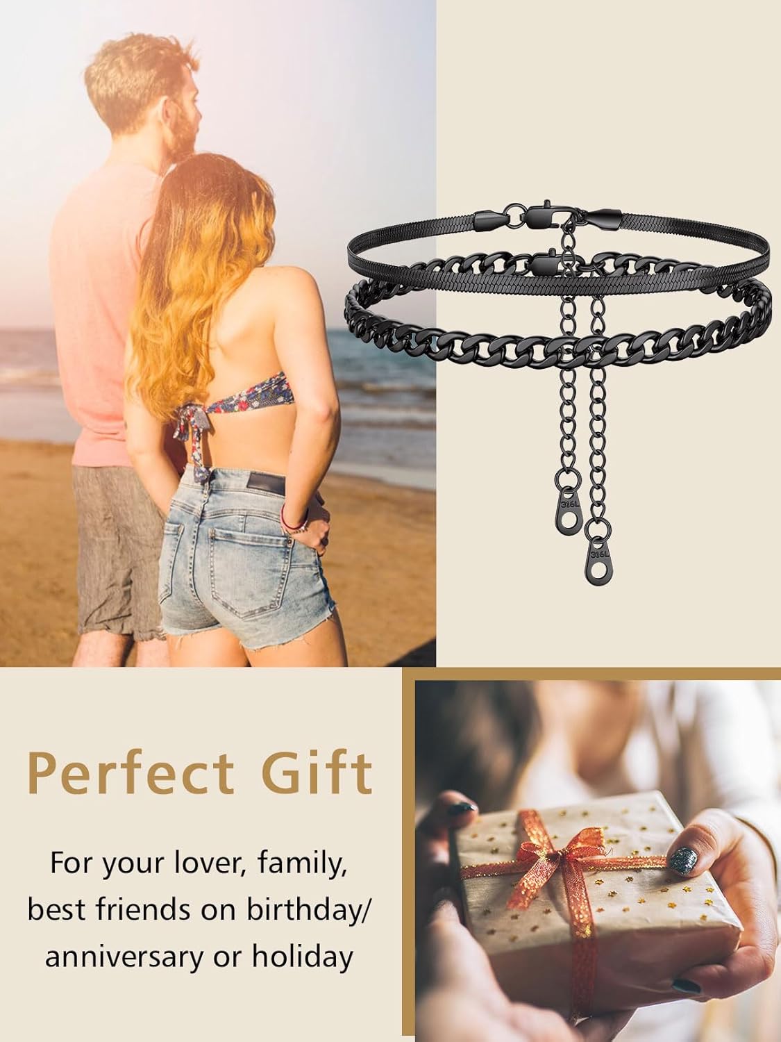 2PCS Cuban & Herringbone Ankle Set