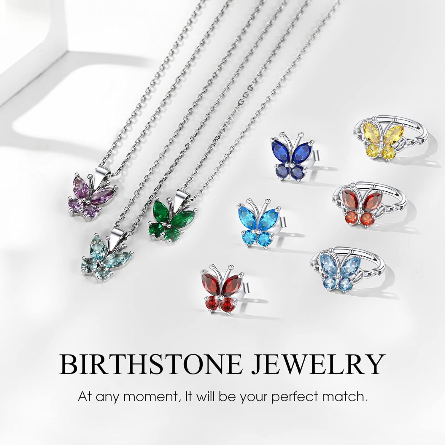 February Amethyst Butterfly Birthstone Stackable Rings