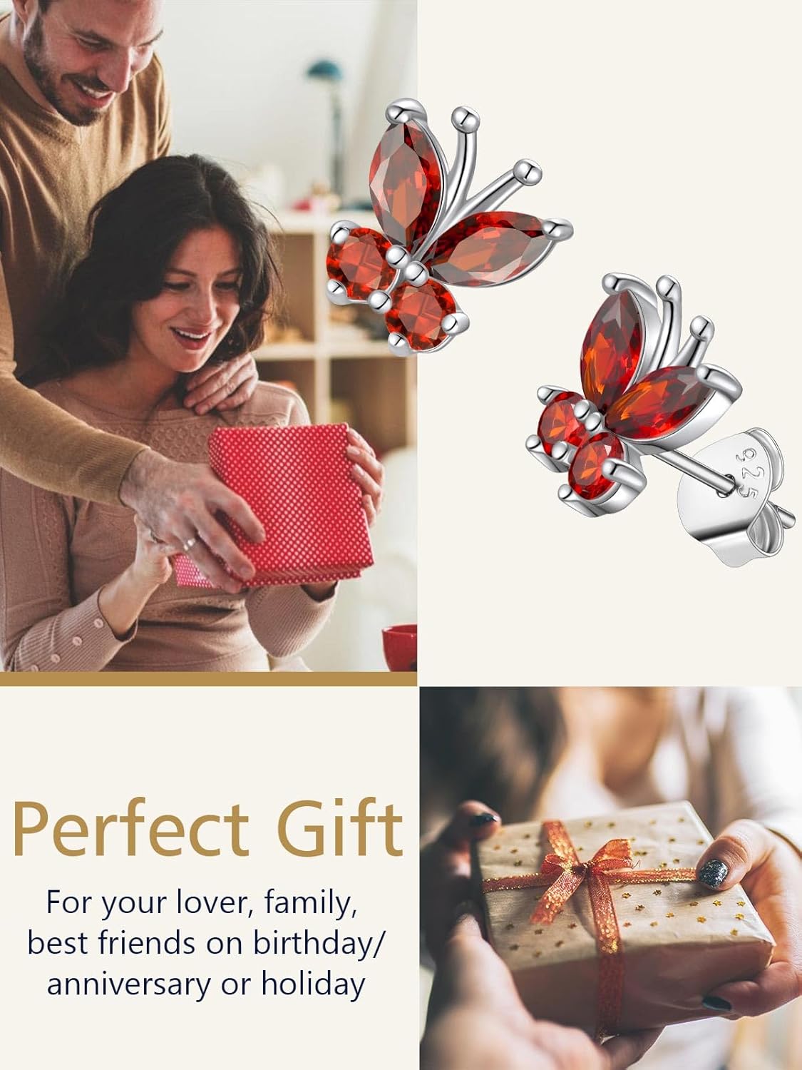 July Ruby Butterfly Stud Earrings