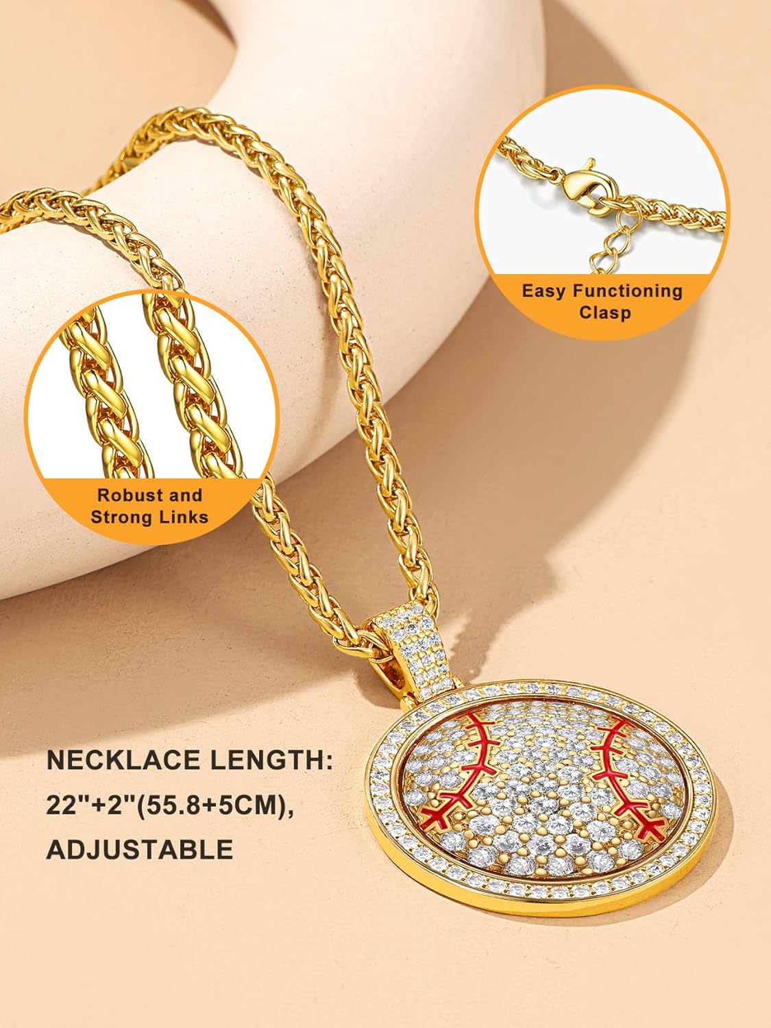 Bling Baseball Spinning Gold Necklace 