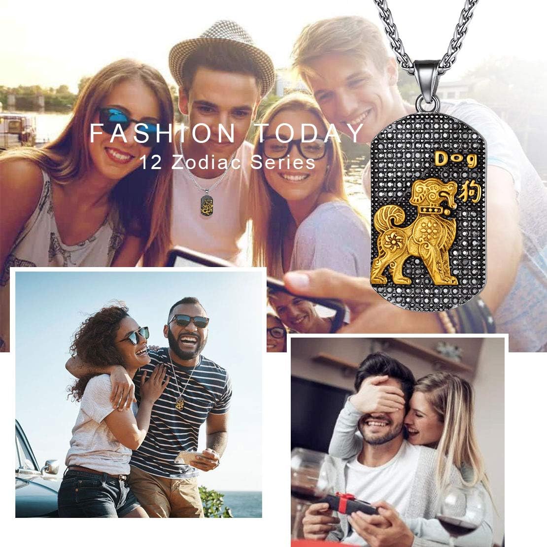 Year of the Dog Horoscope Antiqued Finish Zodiac Sign Necklaces 