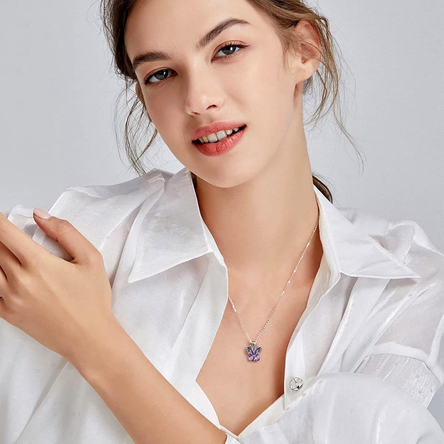 Dazzling February Amethyst Butterfly Birthstone Necklace