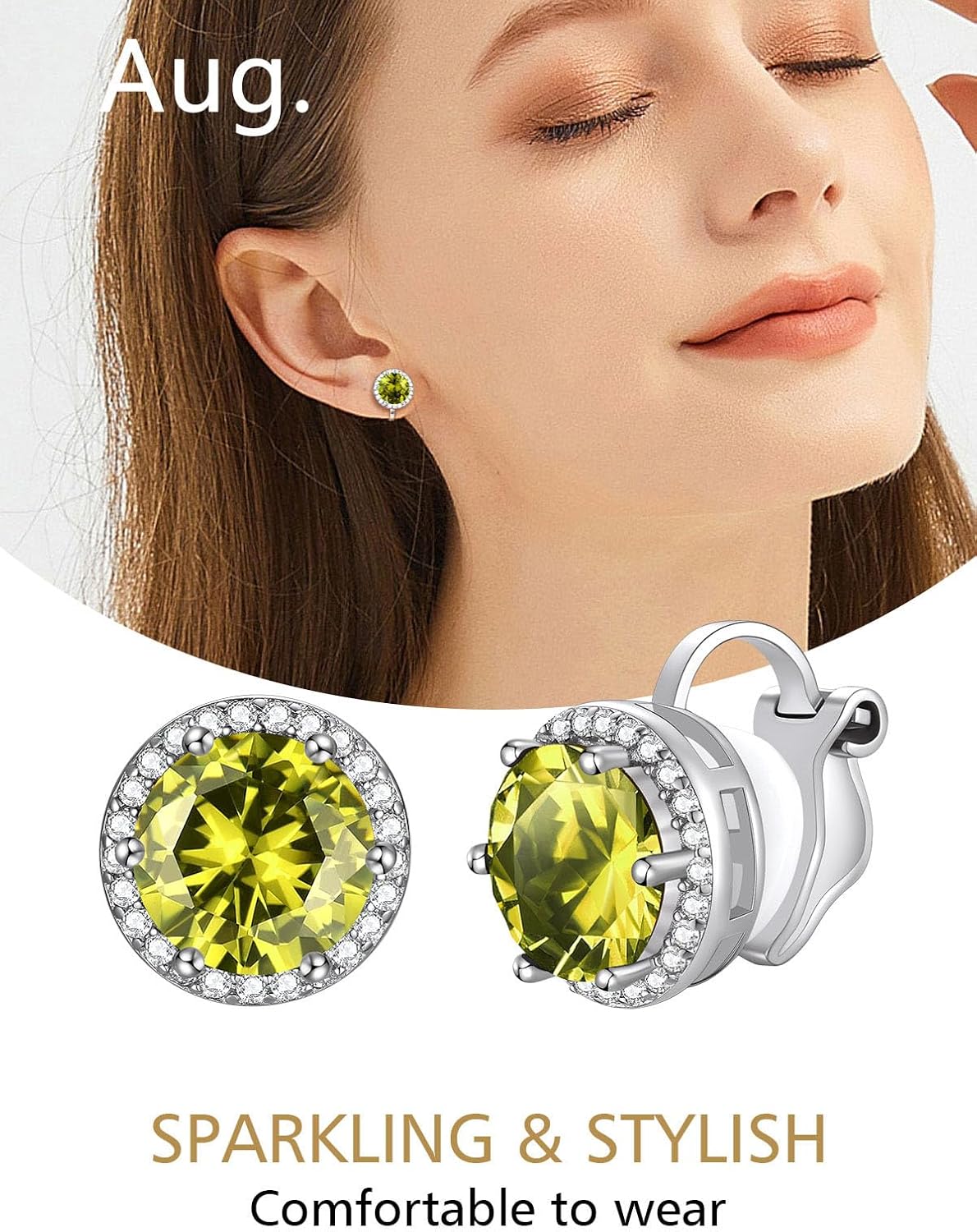 Clip on Round Birthstone Stud Earrings