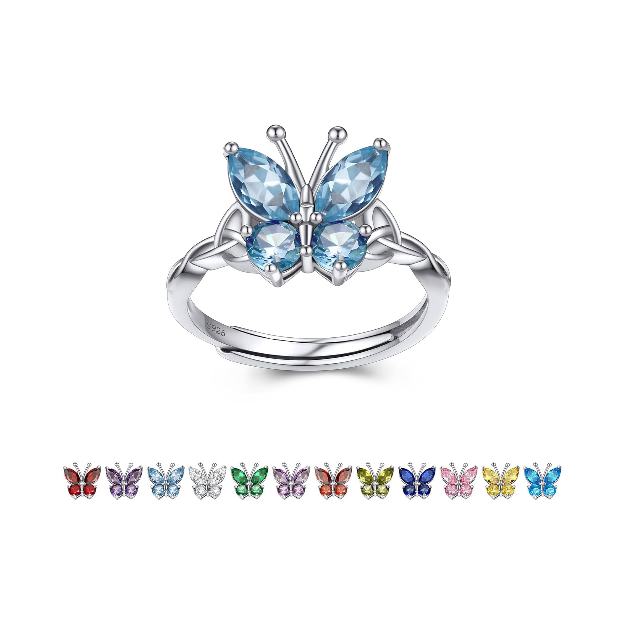 March Aquamarine Butterfly Birthstone Stackable Rings