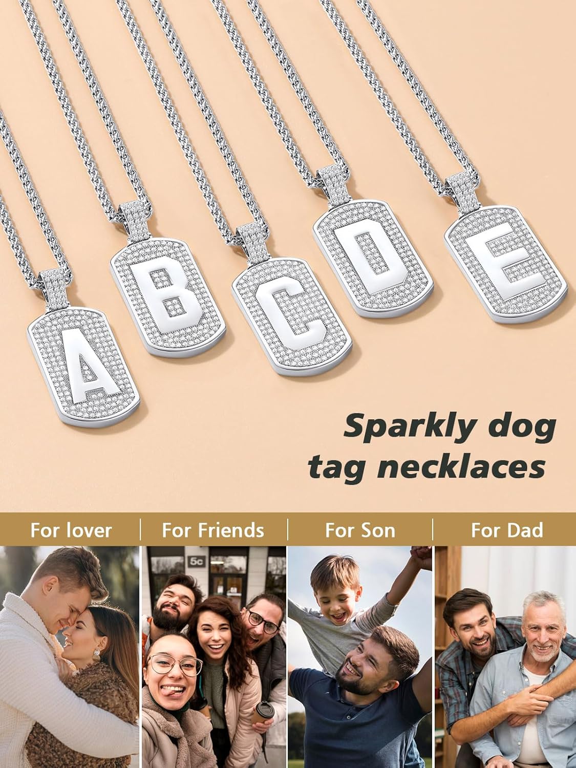 Initial Letter Pendant Cubic Zirconia Dog Tag Necklace
