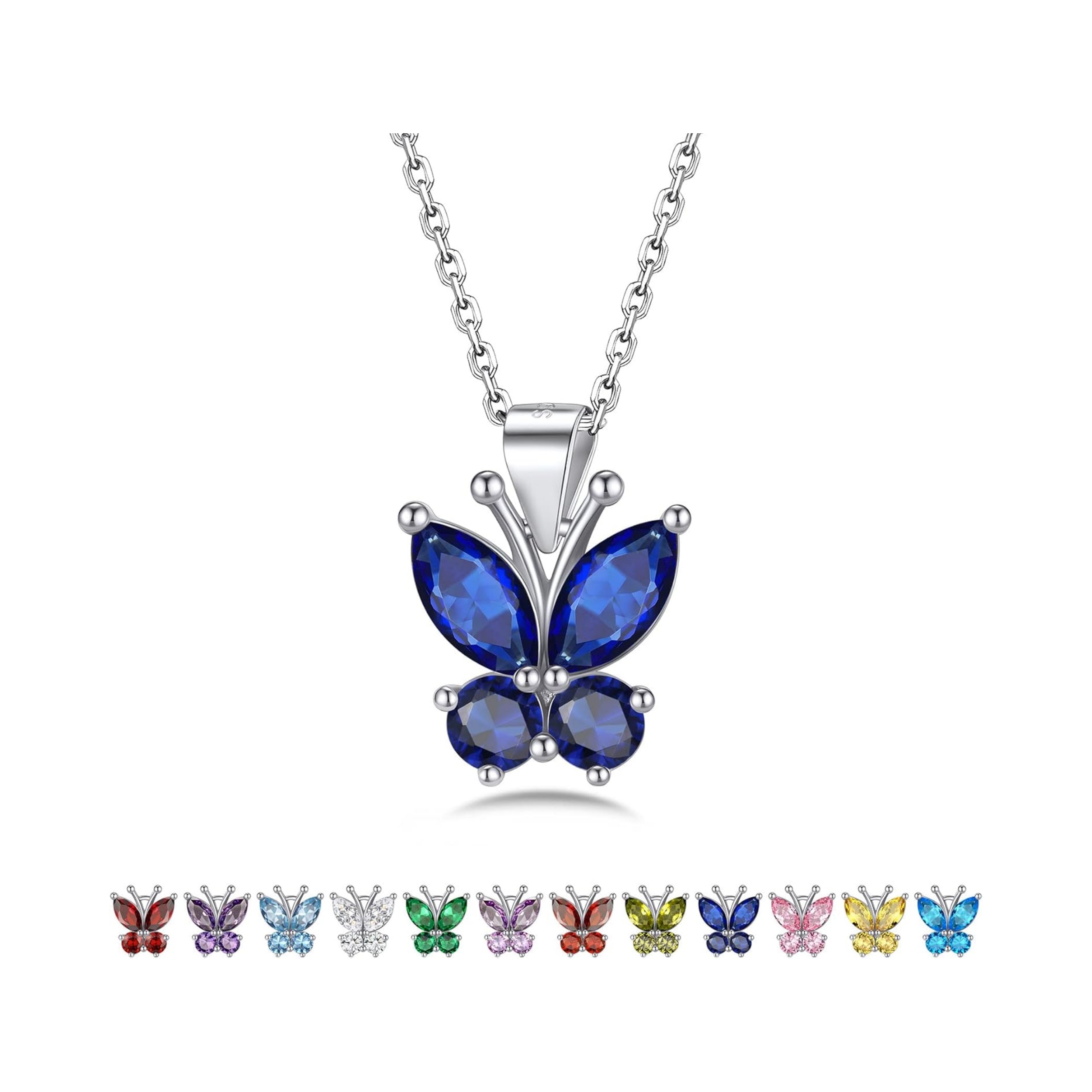 Dazzling September Sapphire Butterfly Birthstone Necklace