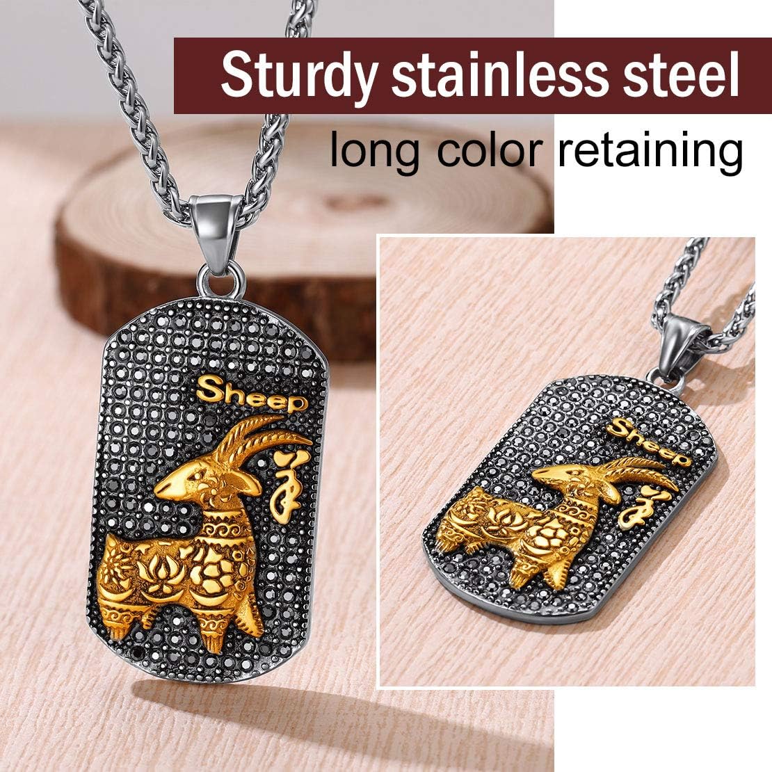 Year of the Sheep Horoscope Antiqued Finish Zodiac Sign Necklaces 