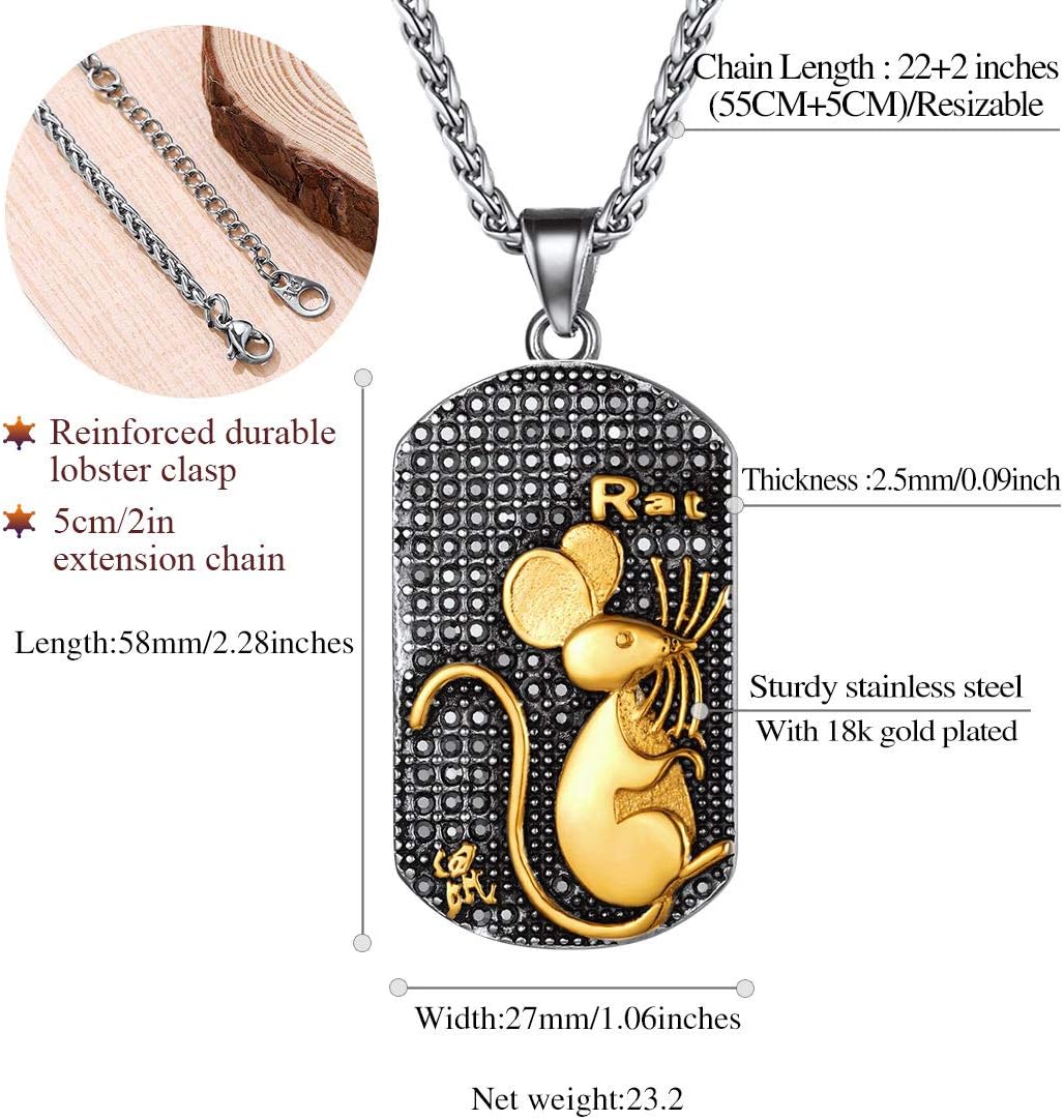 Year of the Rat Horoscope Antiqued Finish Zodiac Sign Necklaces 