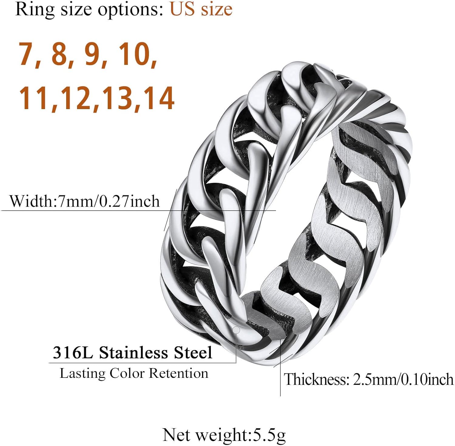 Index Middle Knuckle Finger Hollow Band Statement Chain Rings