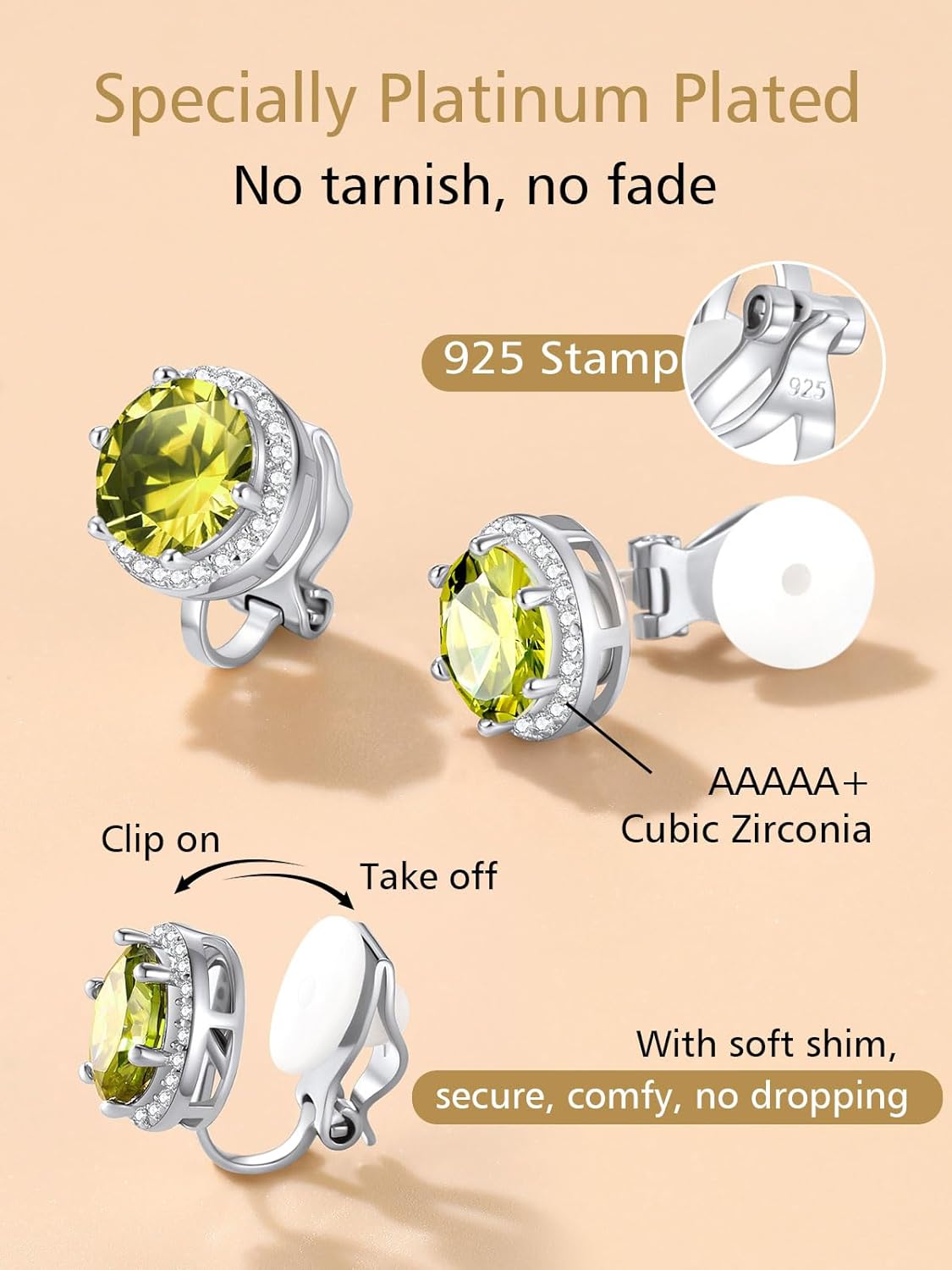 Clip on Round Birthstone Stud Earrings