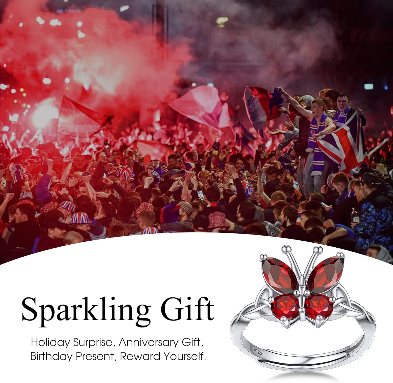 January Garnet Butterfly Birthstone Stackable Rings