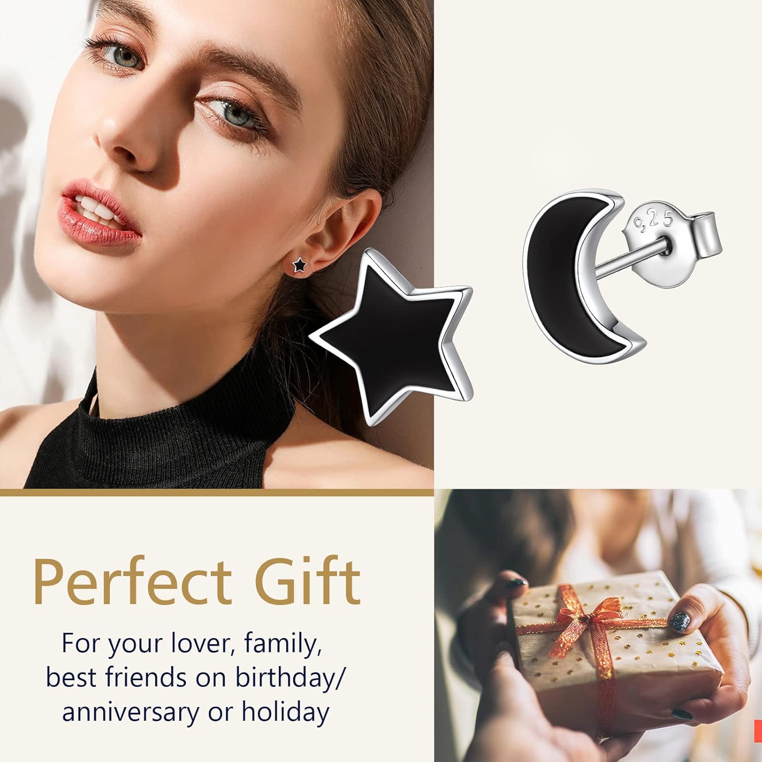 Moon Stars Asymmetrical Stud Earrings