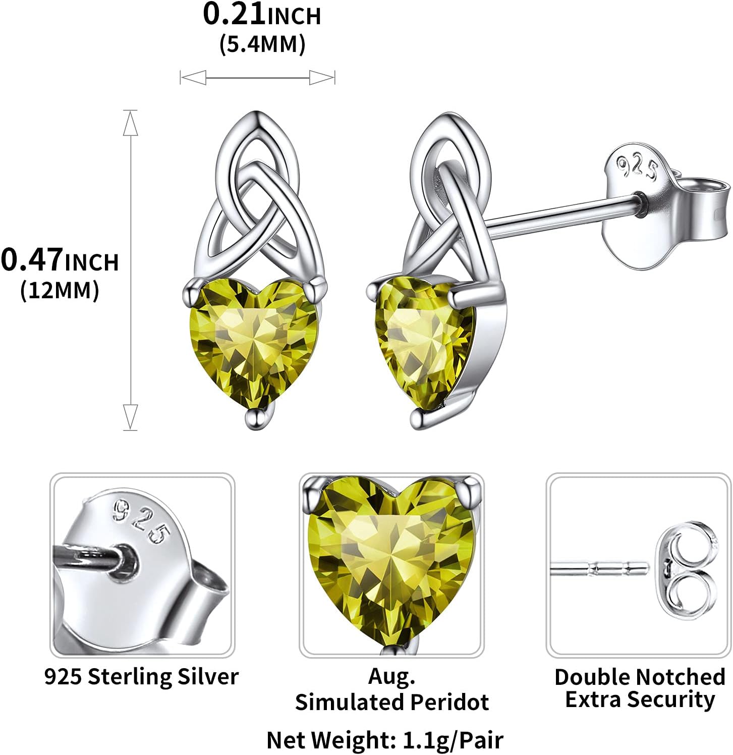 Brilliant Heart Cut Birthstone & Celtic Knot Stud Earrings