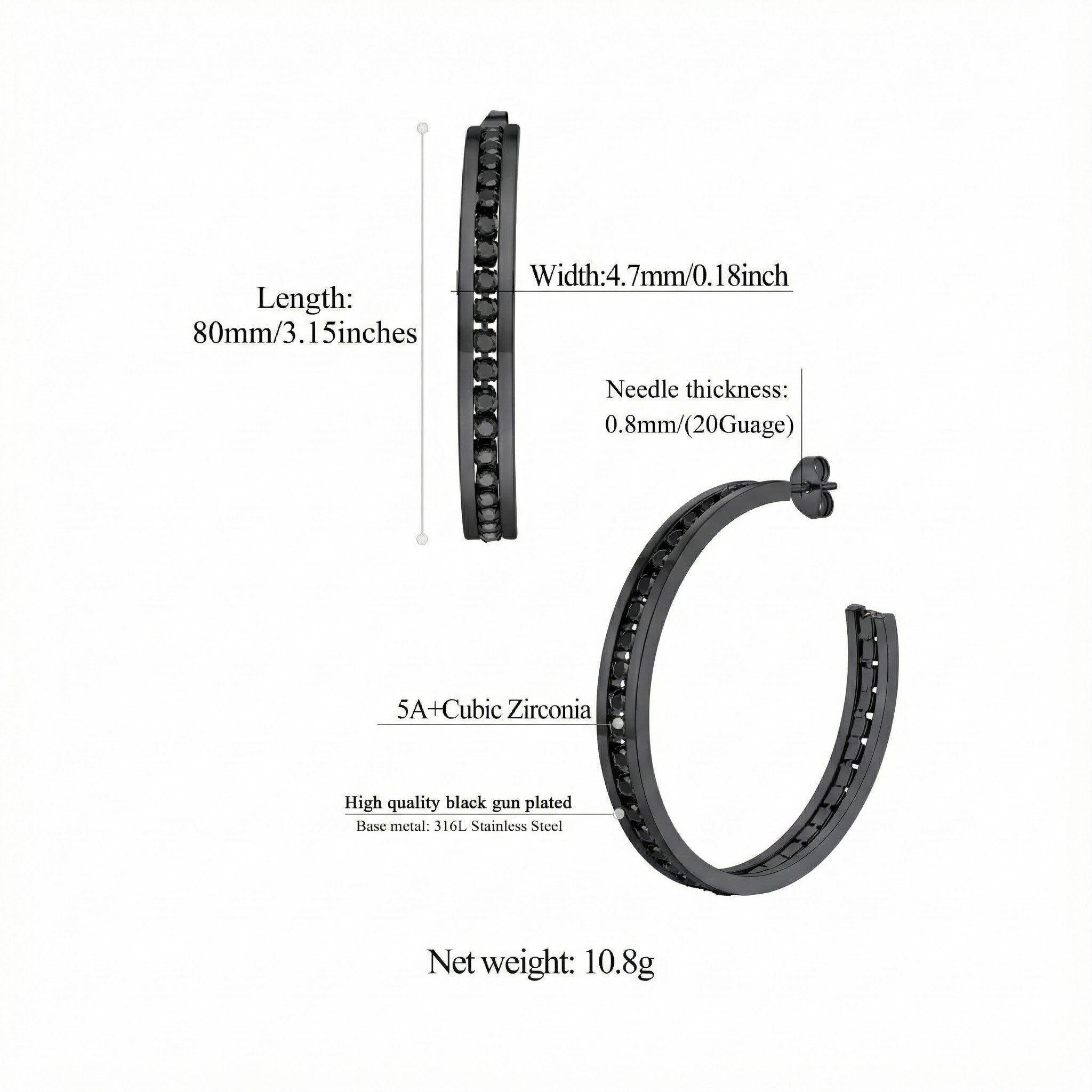 Sparkly Hoop Earrings with Cubic Zirconia Inlaid Details: Dimensions, Hypoallergenic, Latch Back