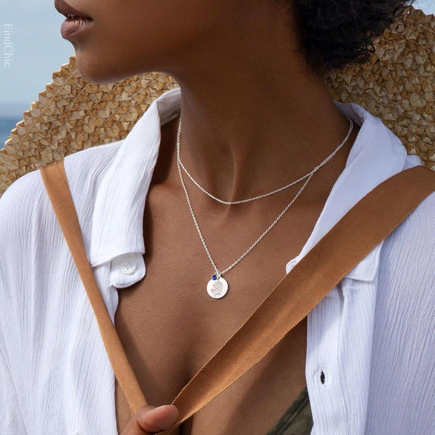 Jan. to Dec. Guardian Month Floral Birth Flower & Birthstone Disc Necklaces