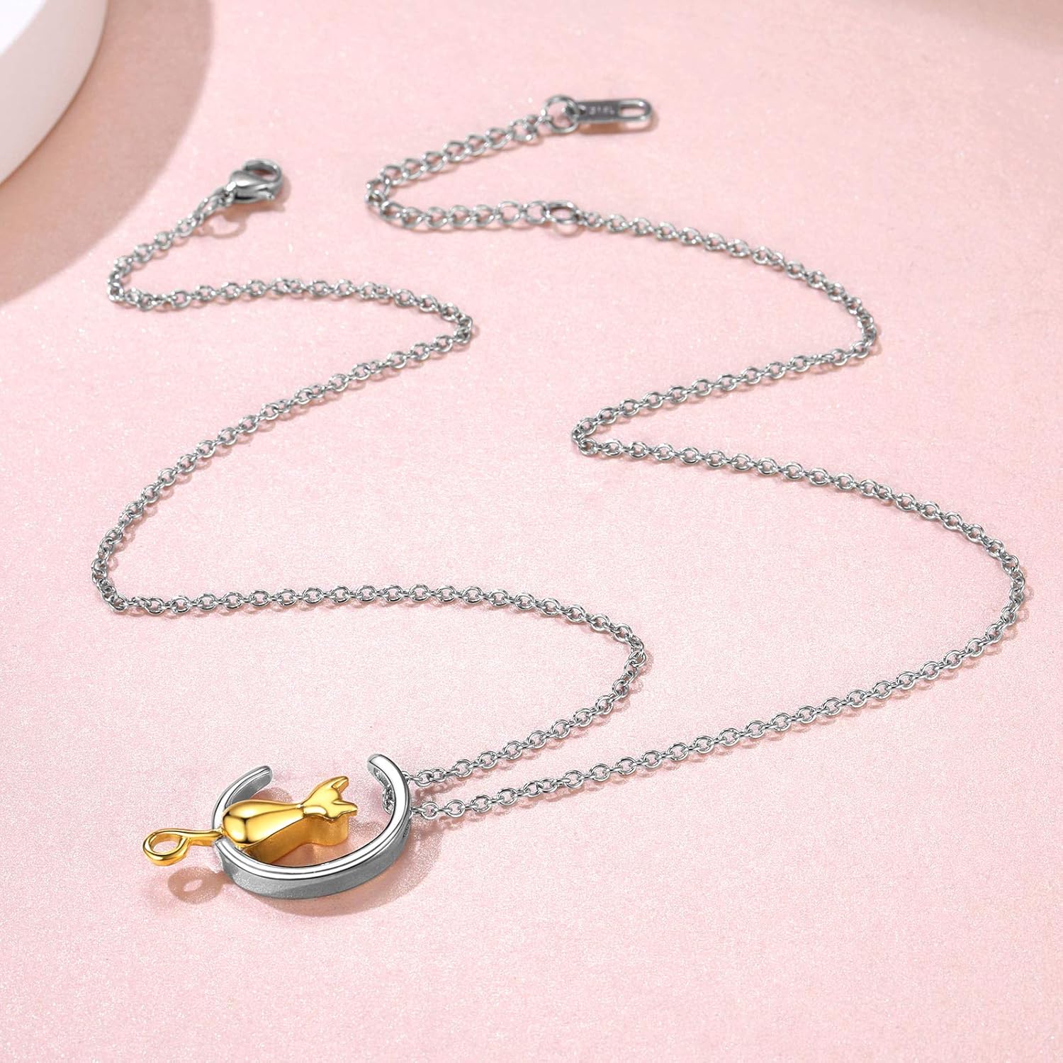 Urn Ashes Moon Cat Pendant Necklaces