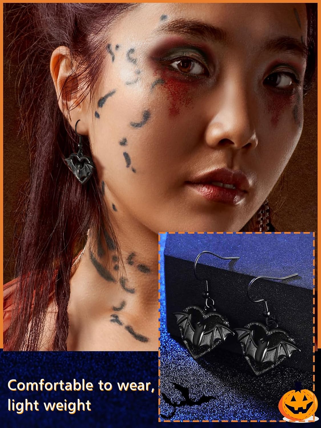 Stainless Steel Heart Bat Dangle Earrings for Women