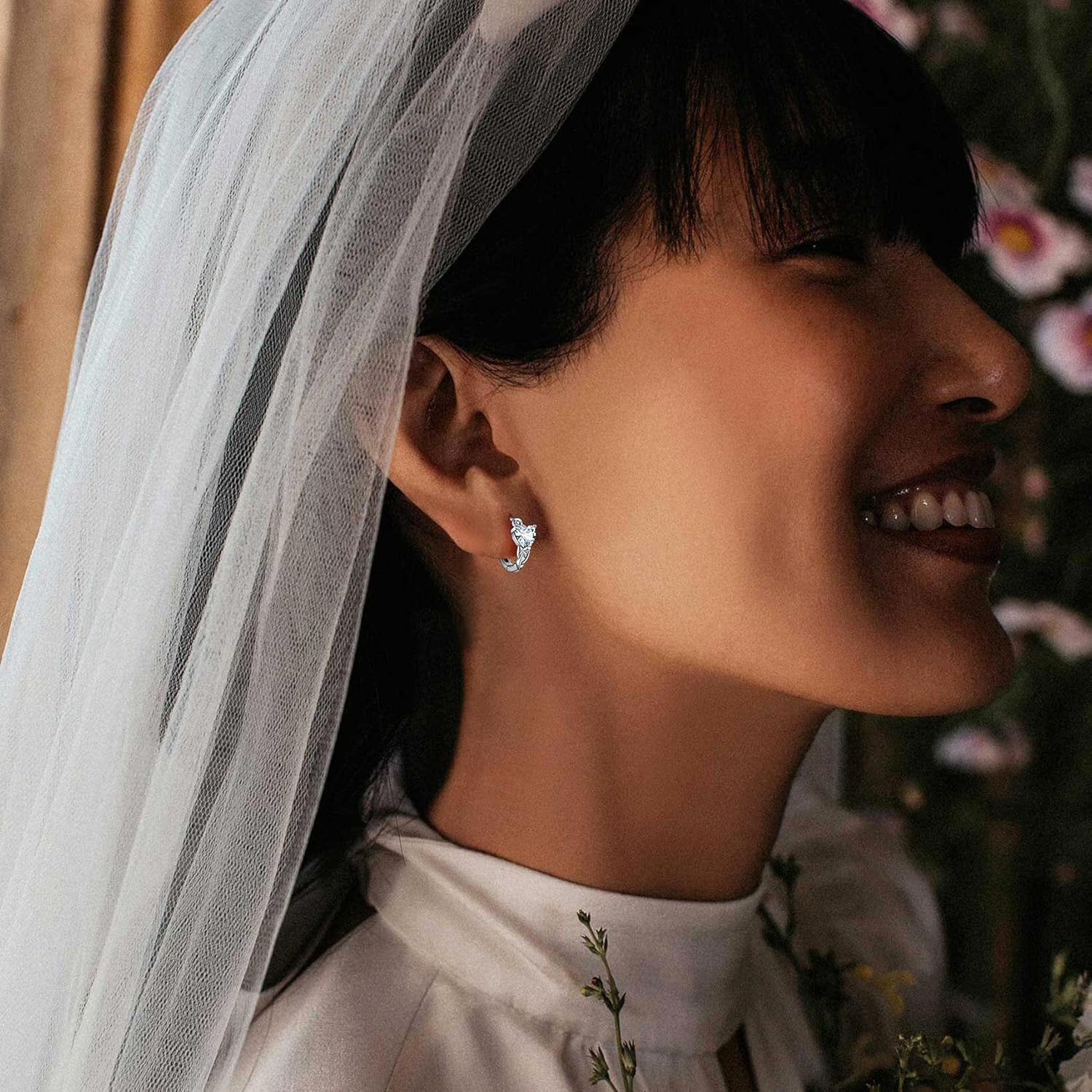 April White Diamond Heart Celtic Knot Birthstone Hoop Earrings