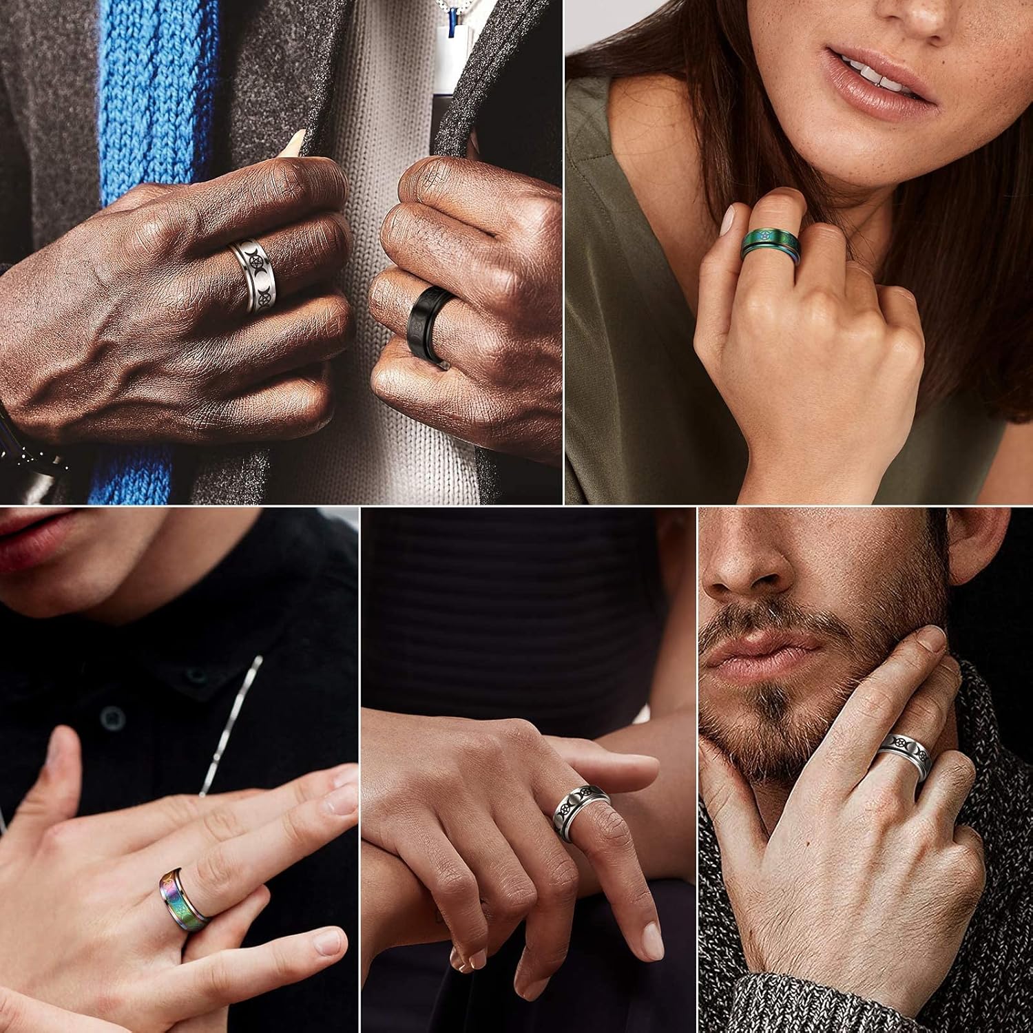 Triple Moons Spinner Band Rings